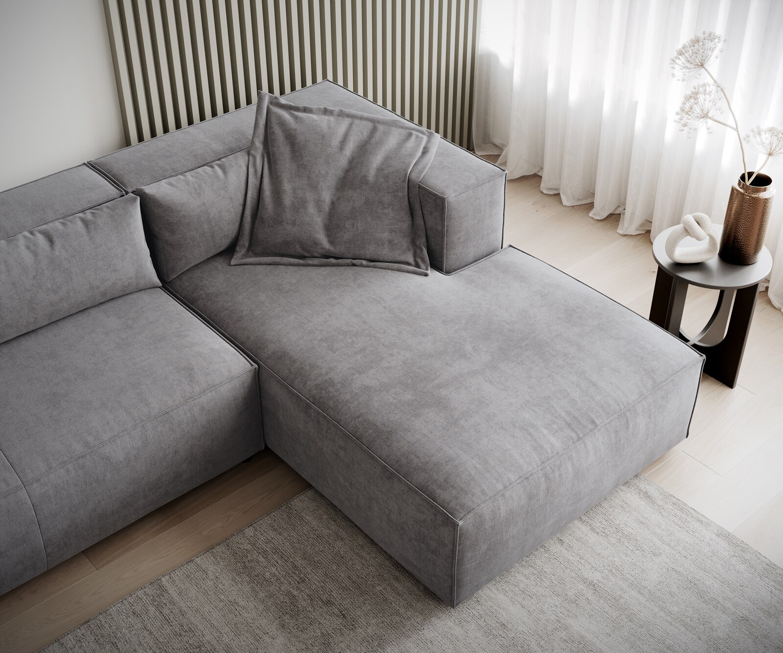 Canapé-d'angle Brom 260 x 175 cm microfibre gris recamière à droite 6