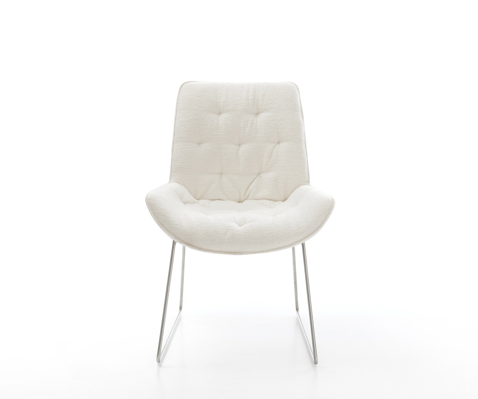 Chaise-de-salle-à-manger Taimi-Flex bouclé doux beige pied trapèze acier inoxydable 2