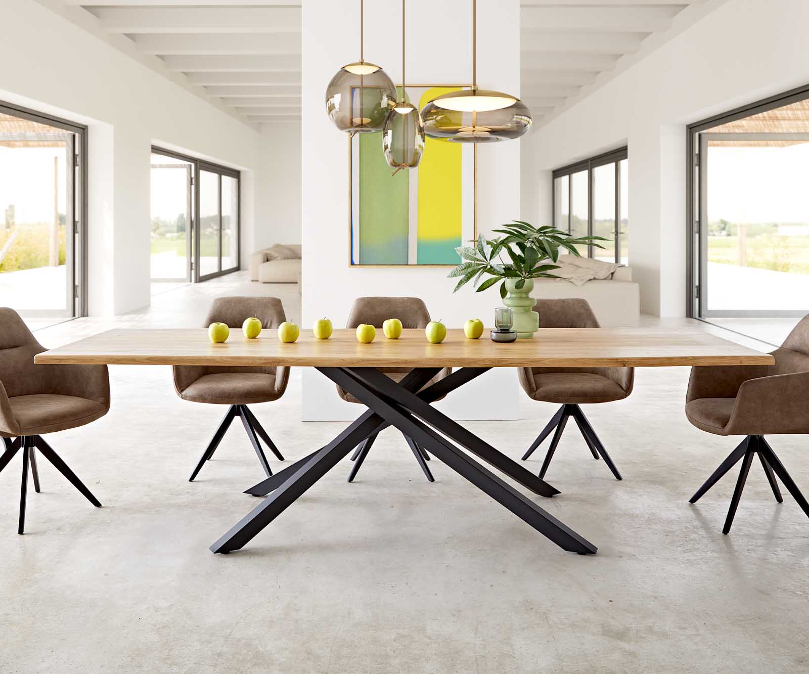 Table à manger Edge 260x100x2,5-3 chêne nature cadre croisé rectangle noir Live-Edge 2