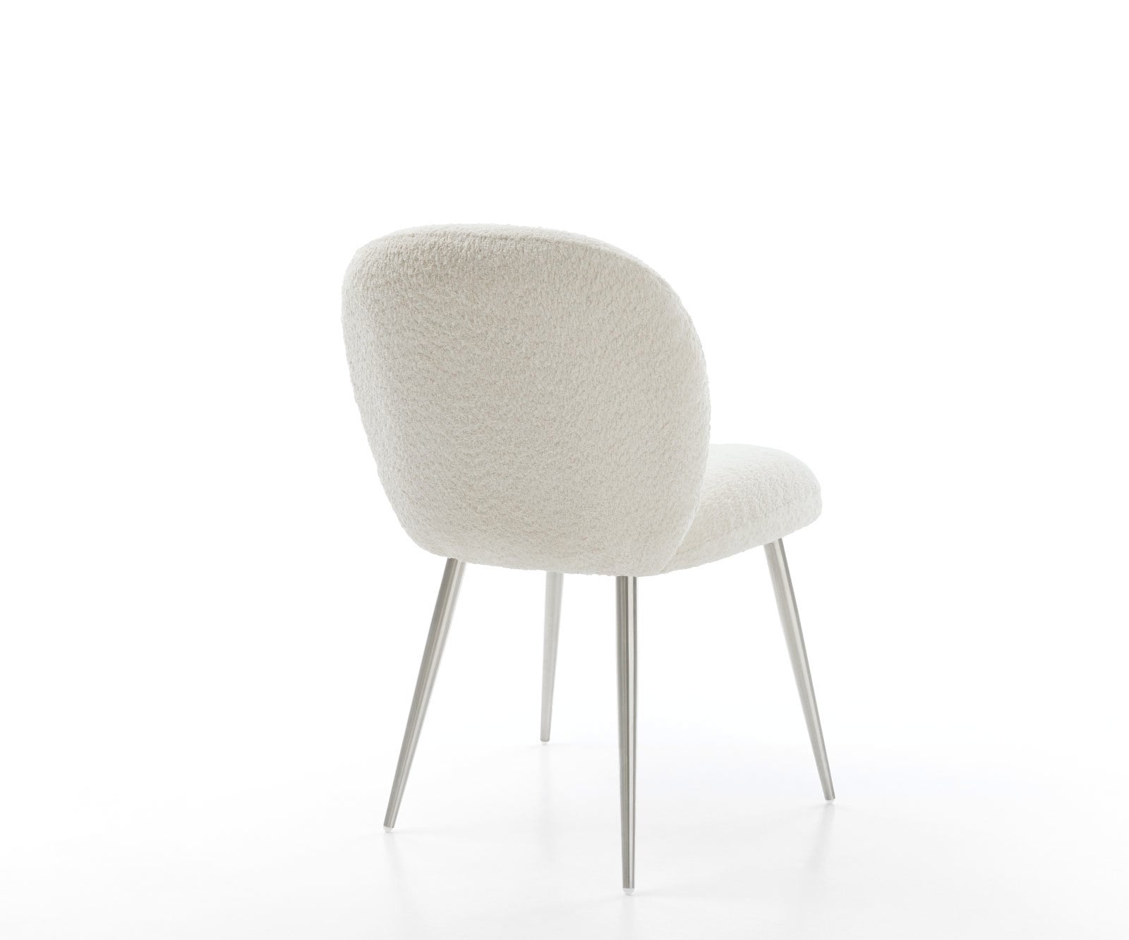 Chaise-de-salle-à-manger Nube-Flex bouclé blanc 4 pieds coniques acier inoxydable brossé ressorts ensachés 5