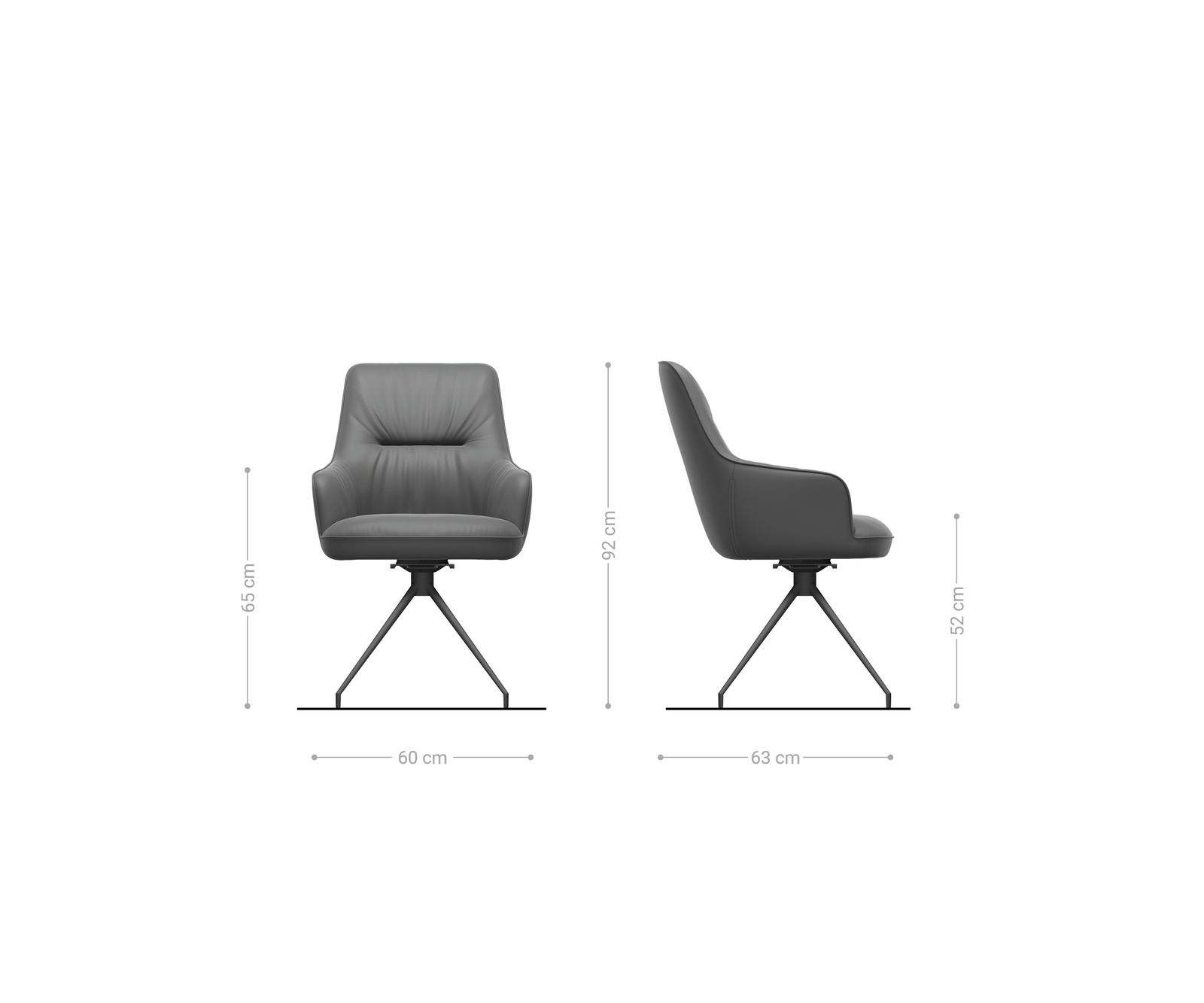 Chaise-de-salle-à-manger Zelia-Flex avec accoudoirs velours gris pied croisé conique noir ressorts ensachés 6