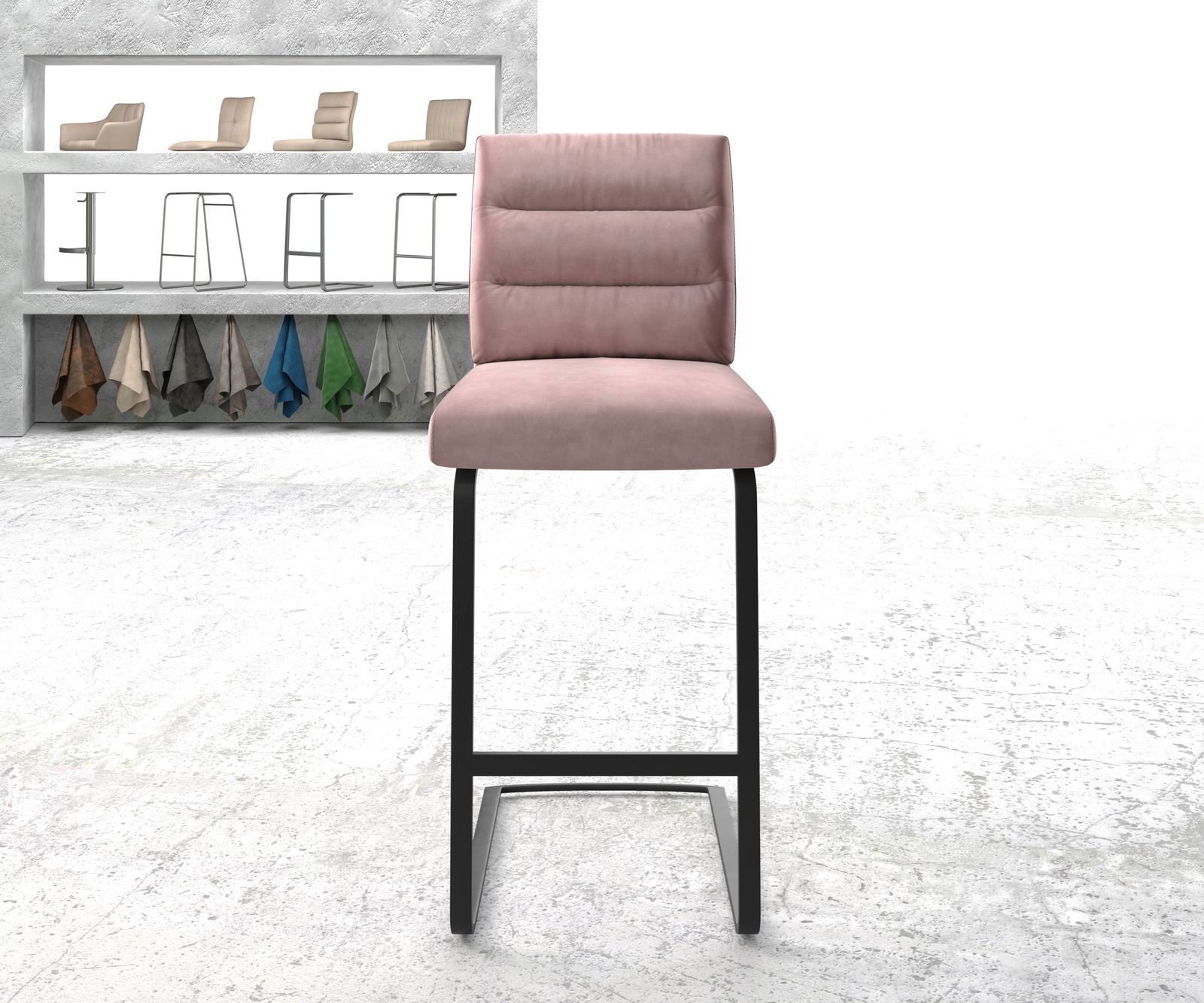 Chaise-de-bar Pela-Flex velours rosé chaise cantilever métal plat 2