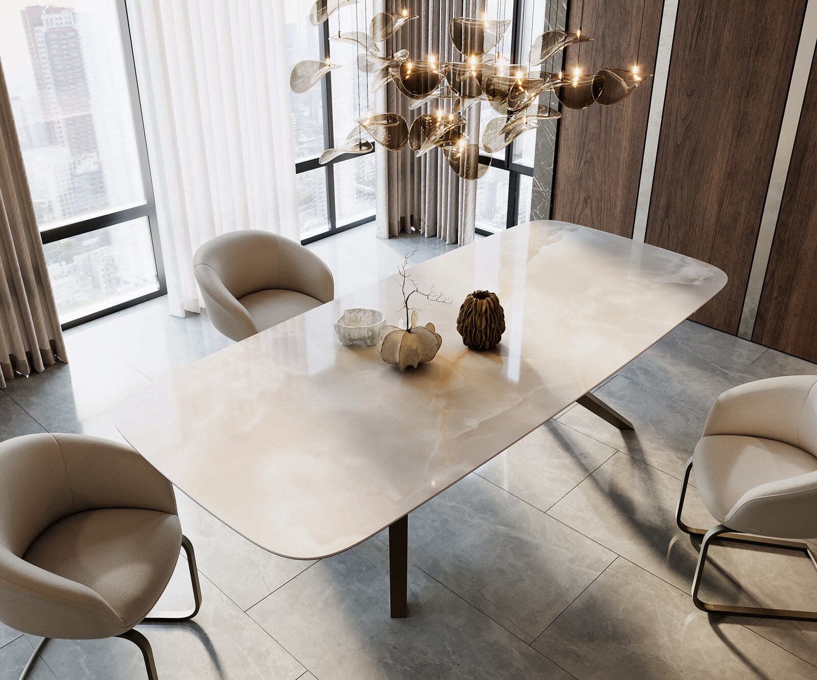 Table à manger Edge Boot 270x120 Céramique Iris FMG Onice Grigio Zenthara anguleuse Métal finition effet titane 1