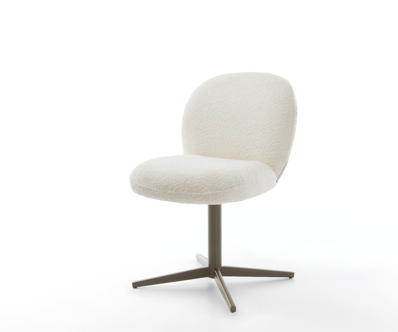 Chaise-pivotante Nube-Flex bouclé blanc pied de chaise 4 branches aspect titane pivotement sur 360° ressorts ensachés