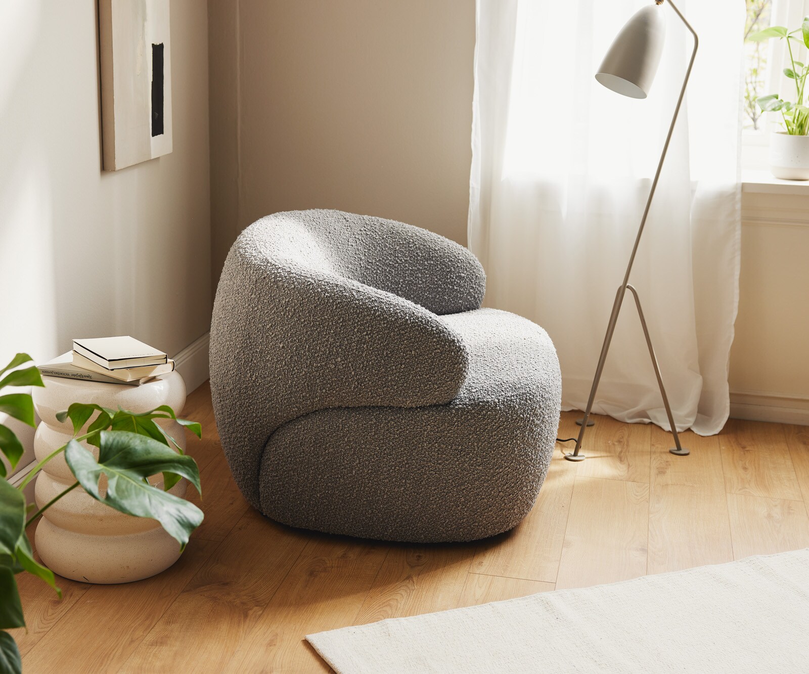 Fauteuil-lounge Nova 88x88 cm Bouclé gris argenté 4 Fauteuil-lounge Nova 88x88 cm Bouclé gris argenté 4