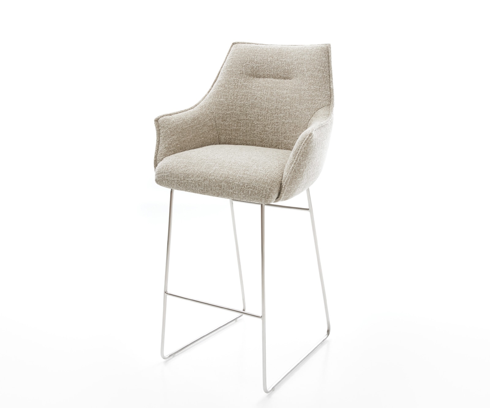 Chaise-de-bar Alja-Flex Tissu tissé doux Beige Pied trapèze acier inoxydable Argent Ressort ensaché 1