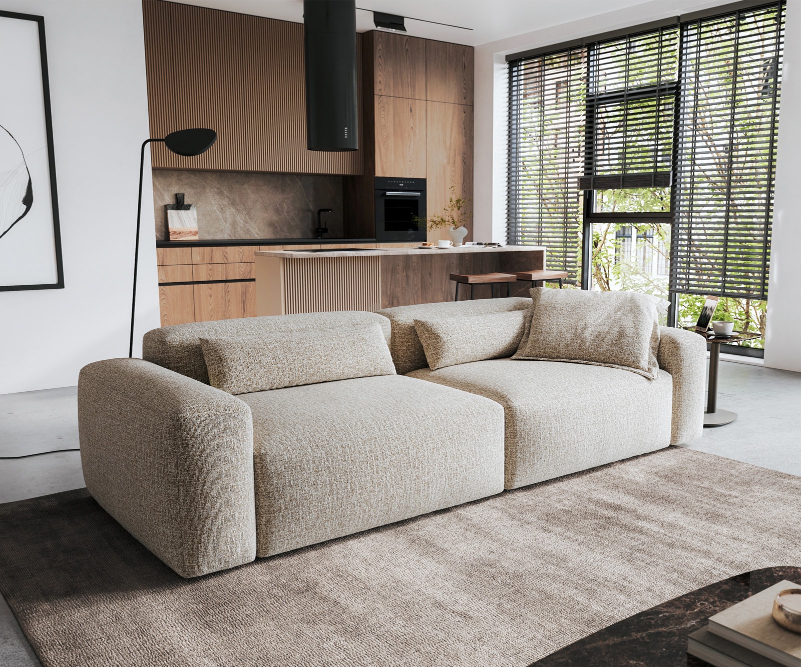 Grand canapé Freestyle Pure 280x110 cm Tissu tissé beige doux