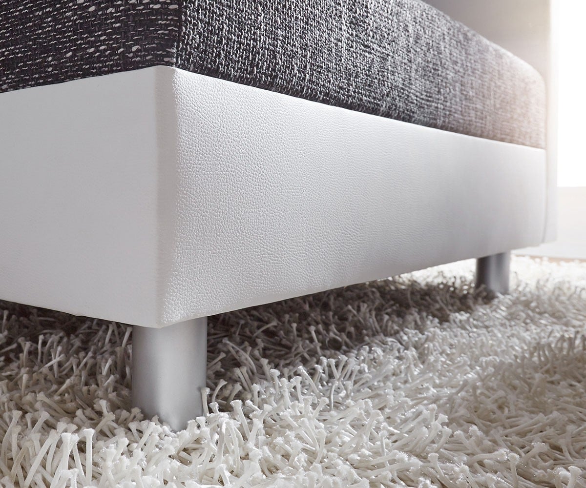 Canapé panoramique Clovis XXL Blanc Noir avec tabouret Pouf gauche 7