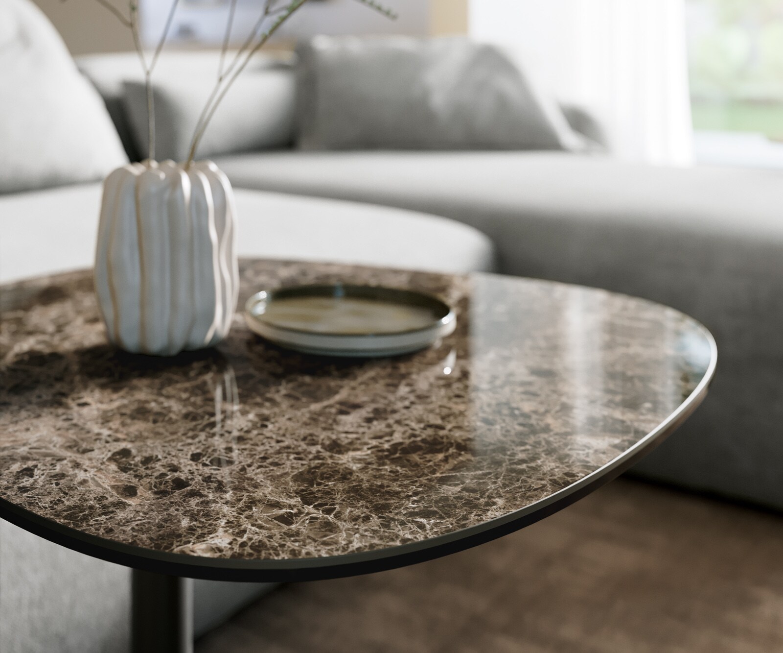 table d’appoint Edge bateau 60x60 cm céramique Emperador Extra Lucidato brun foncé Eleny métal noir 5
