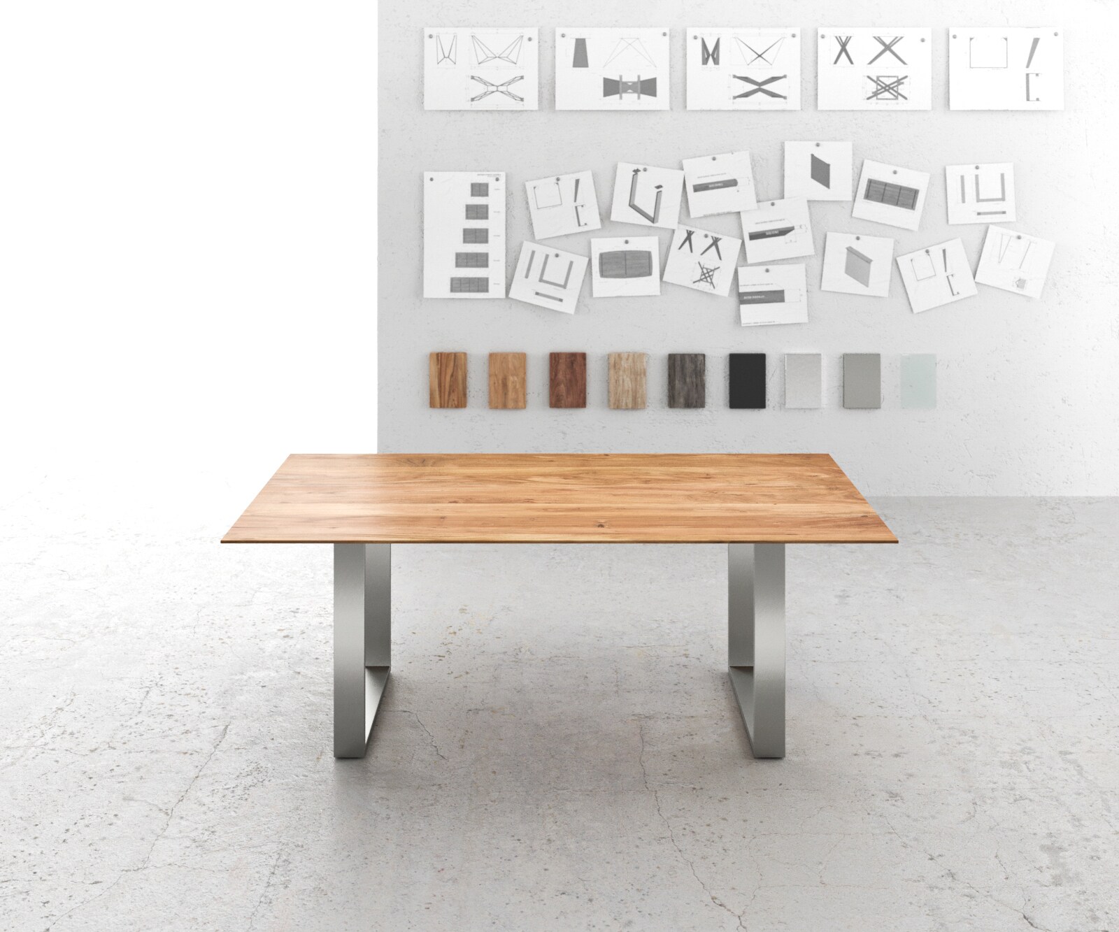 Table-à-manger Edge 200x100 acacia nature acier inoxydable mince bord suisse 1