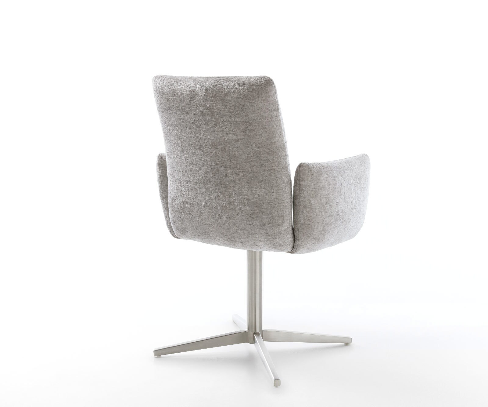 Chaise-pivotante Jova-Flex avec accoudoirs chenille gris argenté pied de chaise 4 branches acier inoxydable brossé pivotement sur 360° ressorts ensachés 4