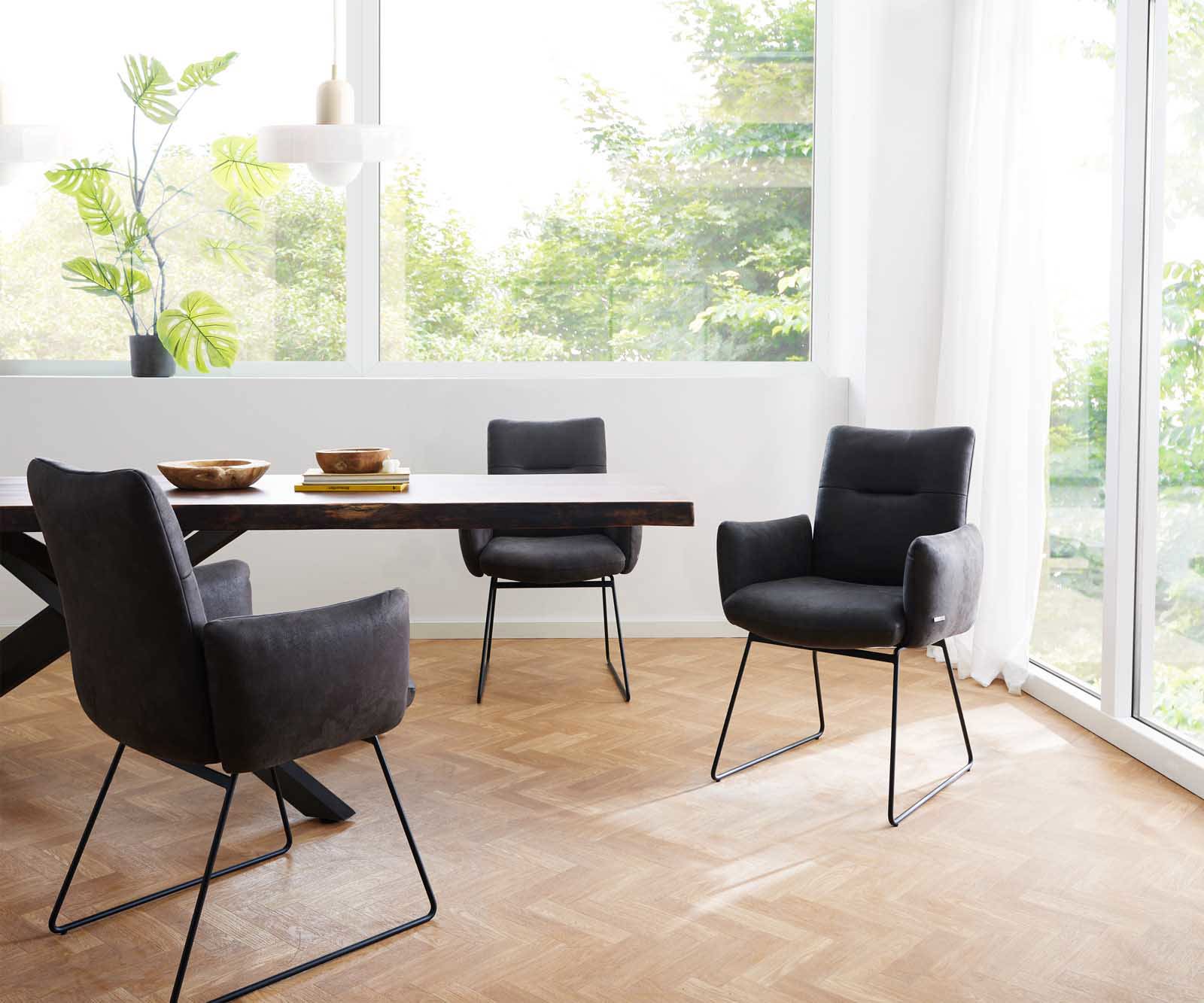 Chaise-de-salle-à-manger Jova-Flex avec accoudoirs microvelours anthracite vintage pied trapèze noir ressorts ensachés 5 Chaise-de-salle-à-manger Jova-Flex avec accoudoirs microvelours anthracite vintage pied trapèze noir ressorts ensachés 5