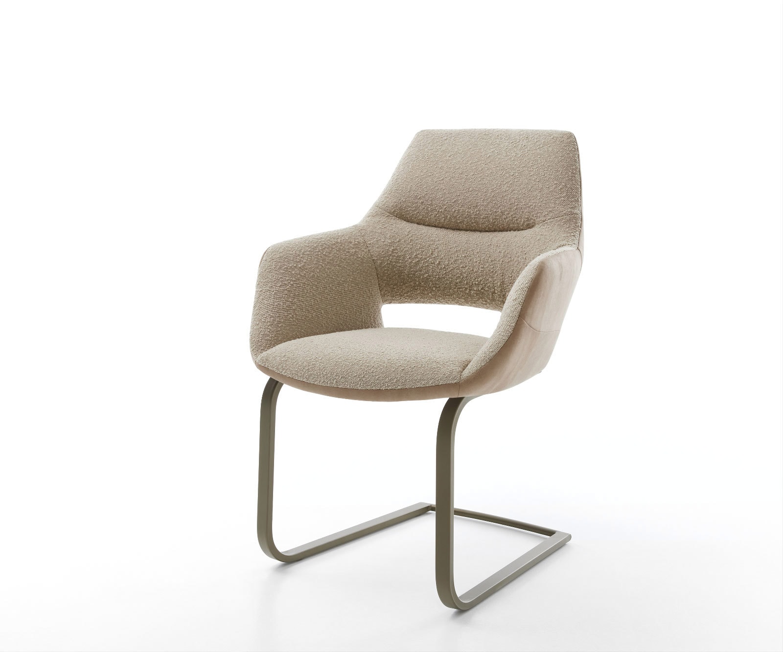 Cantilever Yago-Flex avec accoudoirs tissu mixte couleur boue pied cantilever plat aspect titane ressorts ensachés Cantilever Yago-Flex avec accoudoirs tissu mixte couleur boue pied cantilever plat aspect titane ressorts ensachés