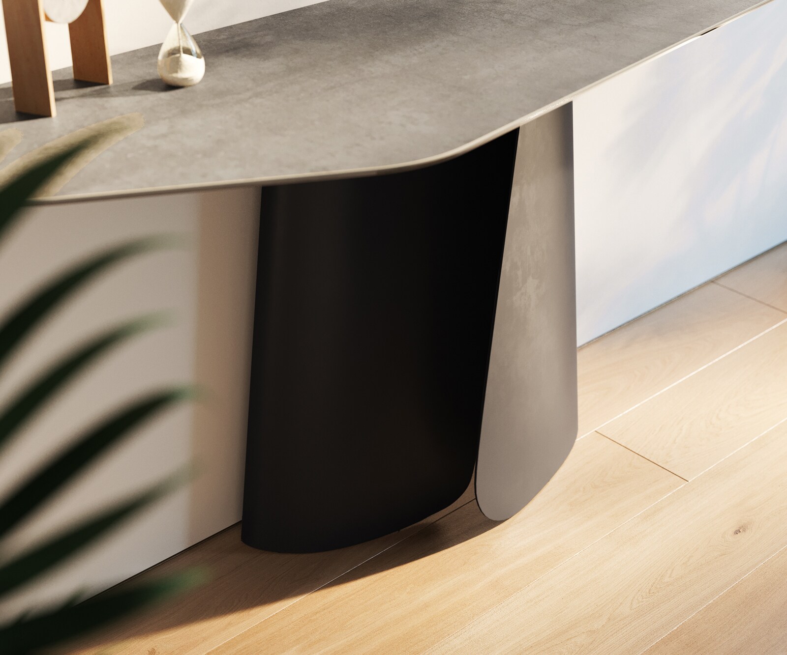 Console Edge Polygonal 180x50 cm Céramique Gris béton Livos Métal Noir 6