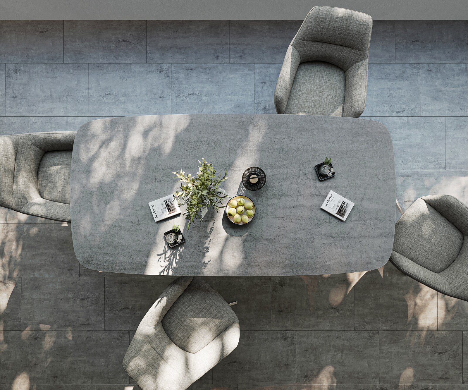 Table d’extérieur Edge bateau 200x100 cm céramique béton gris piètement croisé rectangulaire inox 6