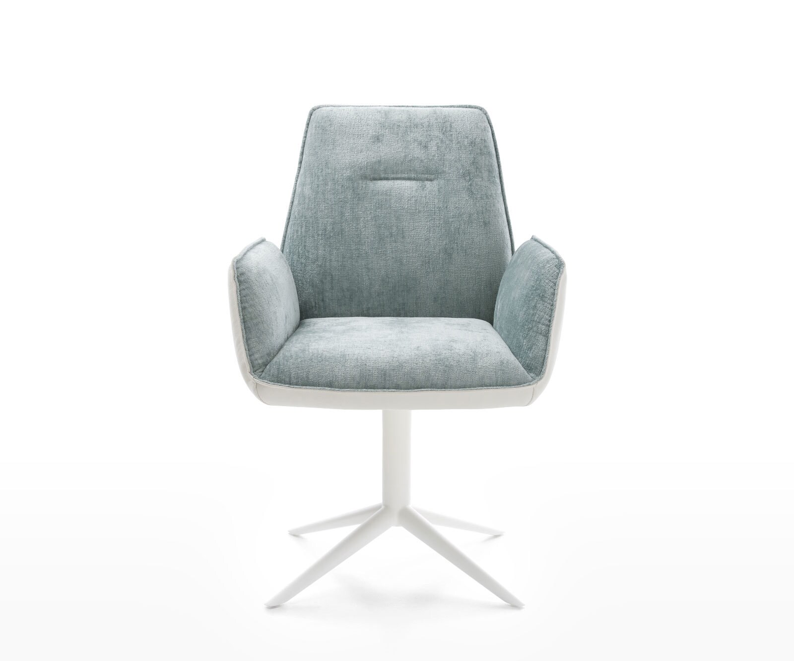 Chaise-pivotante Zoa-Flex tissu mixte cuir de vache blanc-bleu pastel pied de chaise 4 branches blanc pivotement sur 360° fonction bascule ressorts ensachés 1