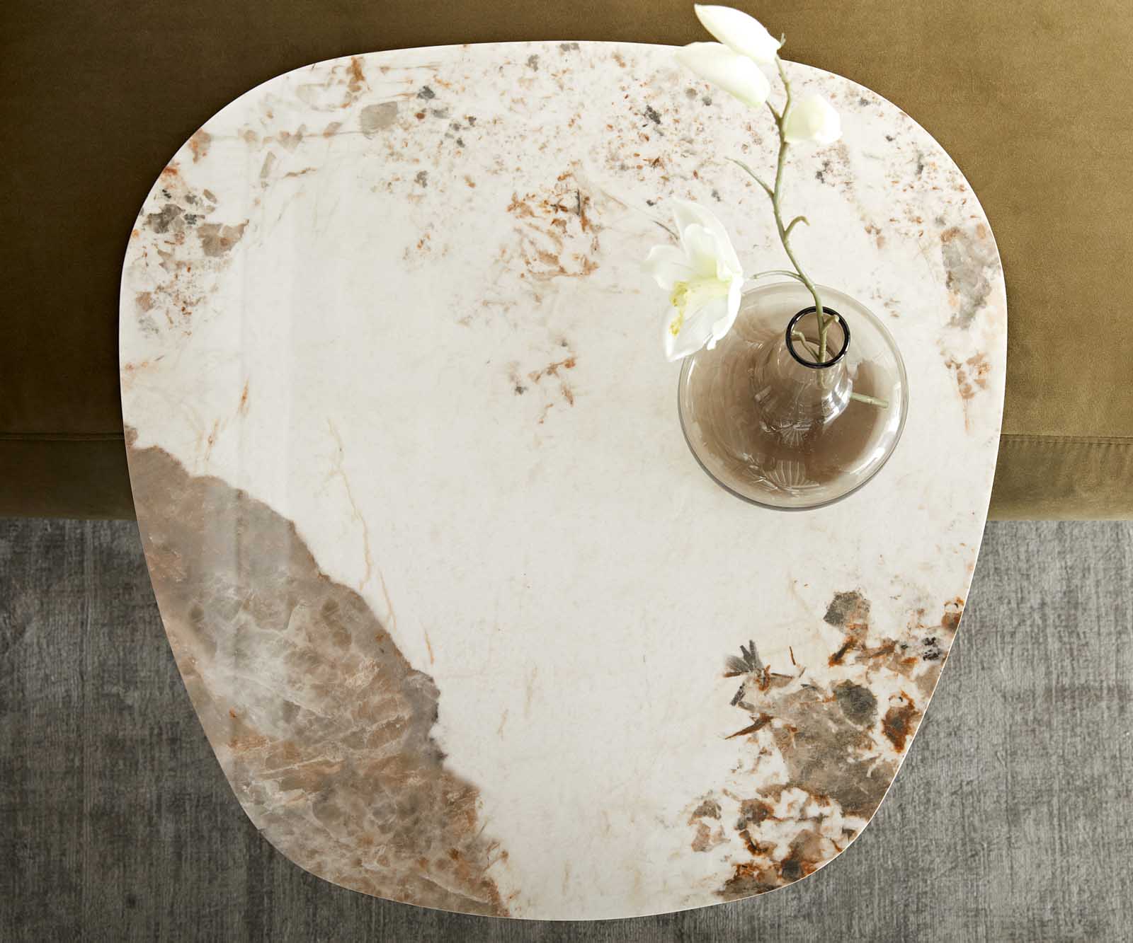 Table d'appoint Elenya 60x60 cm céramique Minas Melange blanc-beige piètement effet titane 3