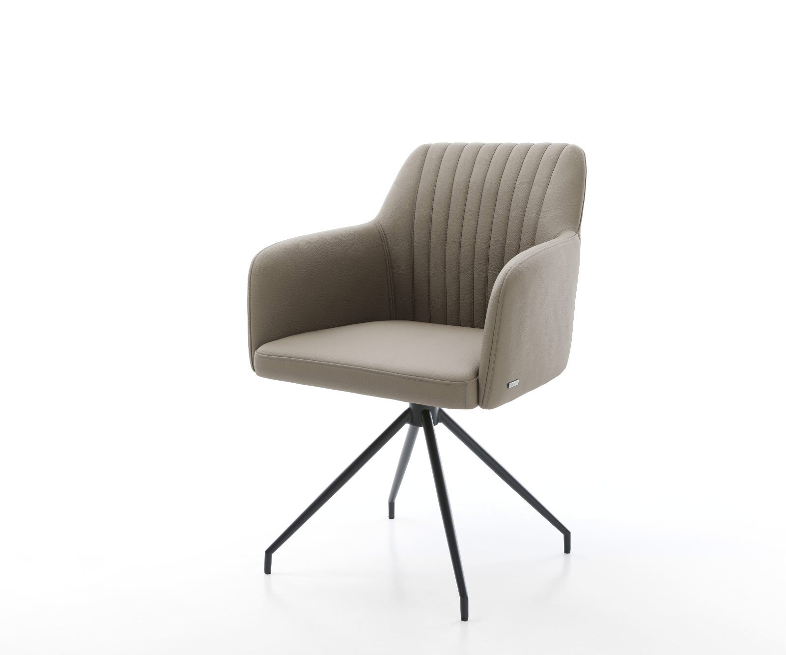 Chaise-de-salle-à-manger Greg-Flex cuir de vache couleur boue pied croisé conique noir ressorts ensachés
