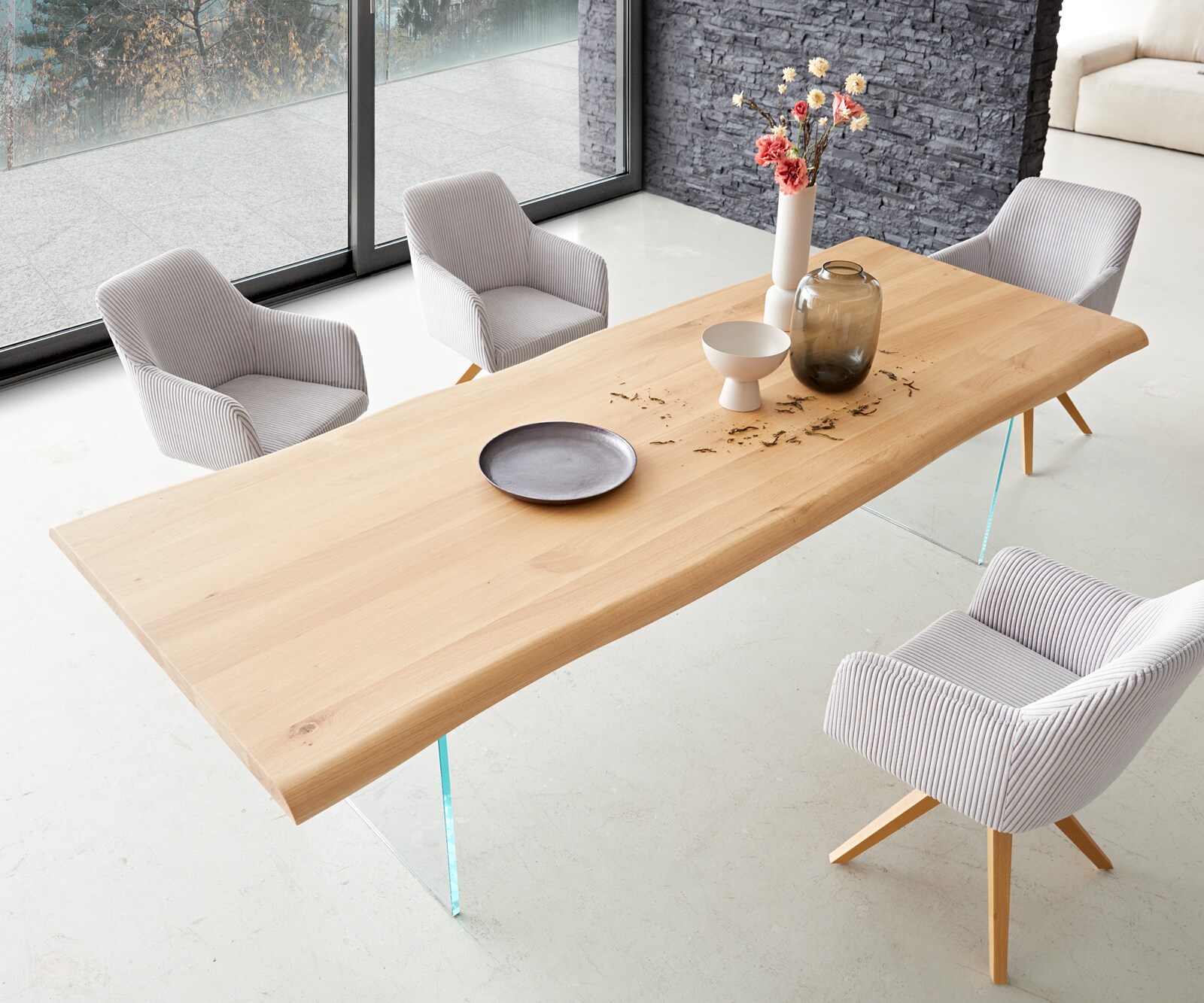 Table à manger Edge 260x100 chêne nature verre Live-Edge 3