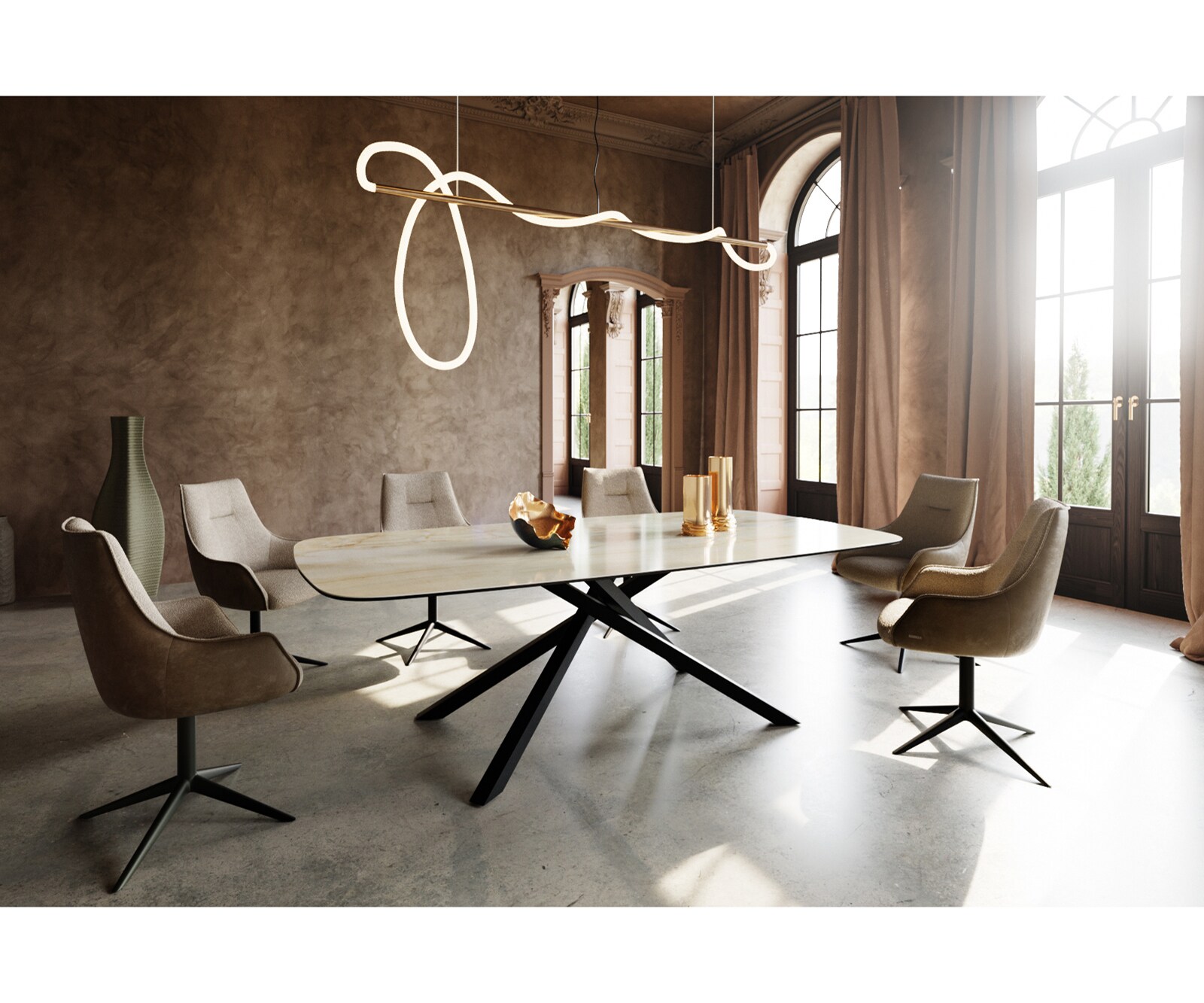 Table à manger Edge Boot 240x120 cm Céramique Iris FMG Onice Oro piètement en croix Rectangle Noir 6