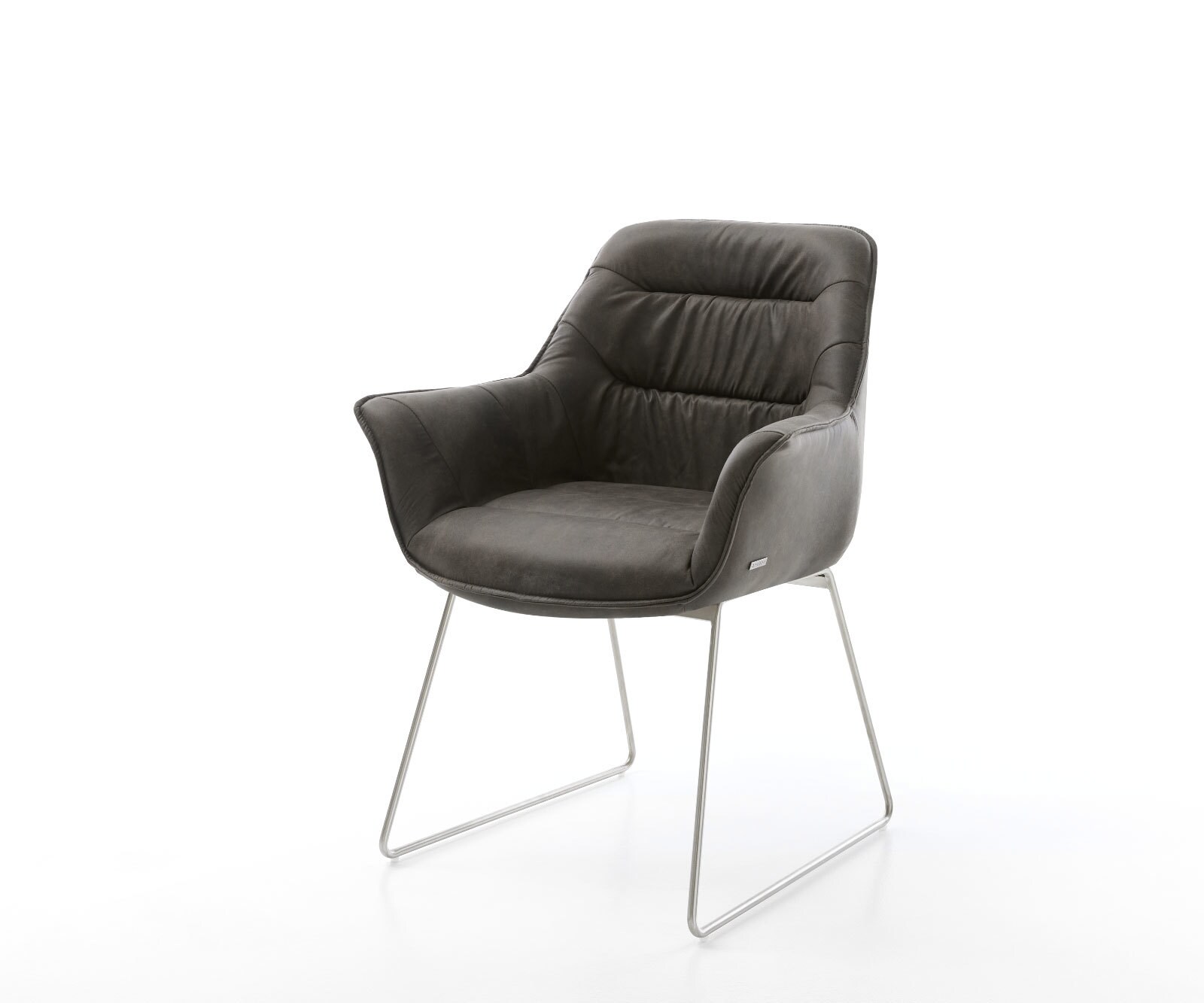 Chaise-de-salle-à-manger Kaira-Flex microvelours anthracite vintage pied trapèze acier inoxydable brossé