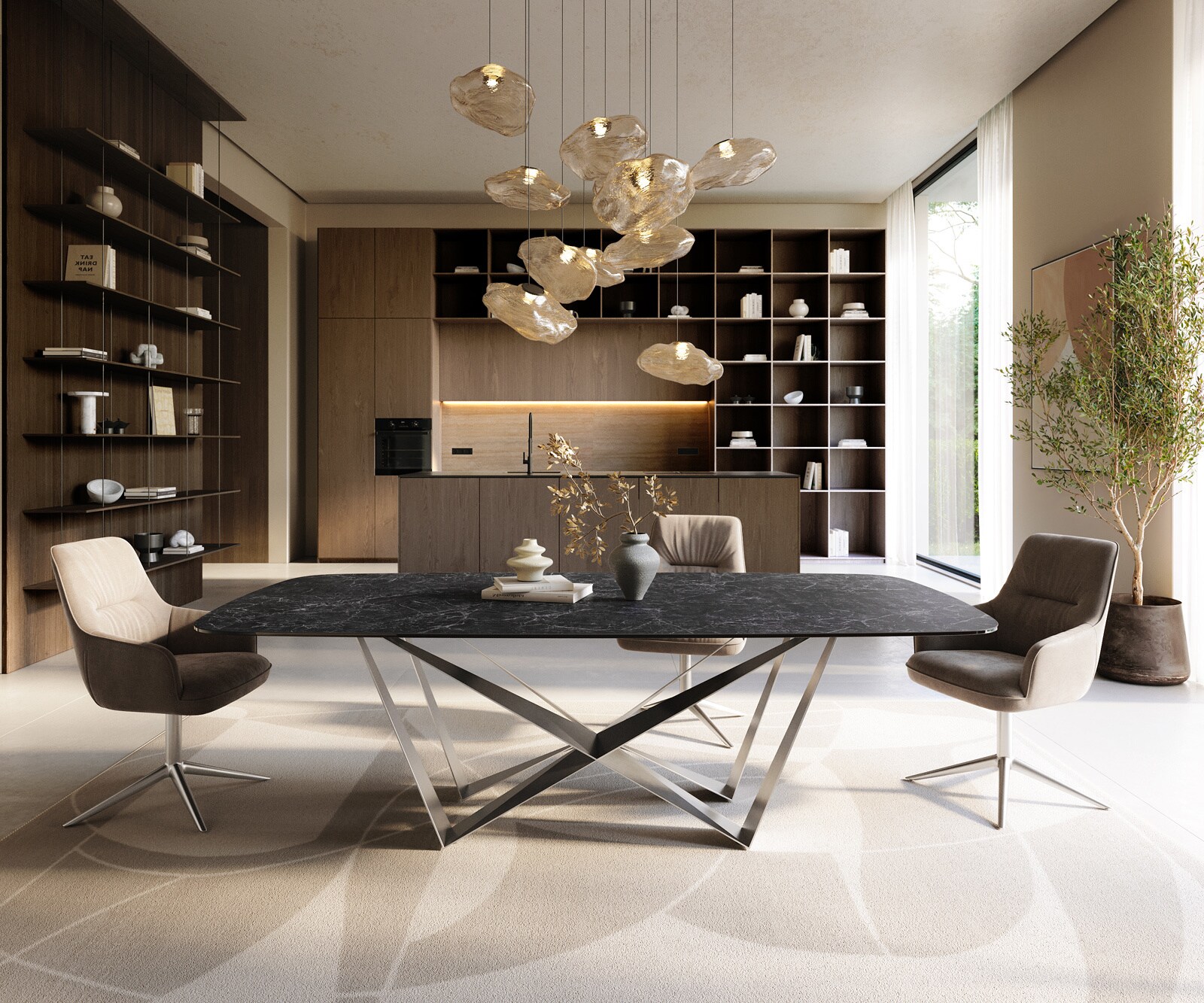 Table à manger Edge Boot 240x120 cm Céramique Laminam® Nero Greco Anthracite Spider Flachstahl Acier inoxydable 1