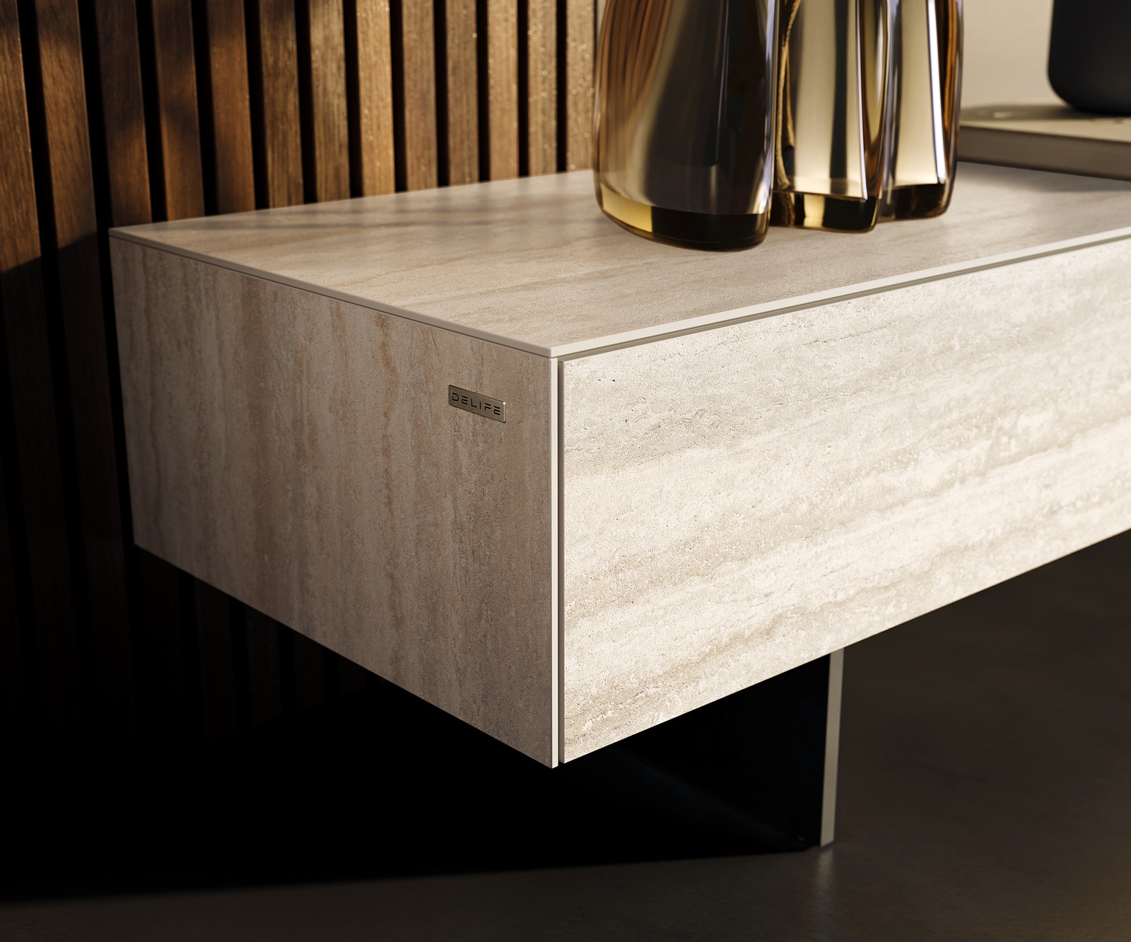 Meuble-TV Cuor 200 cm Céramique Laminam® Travertino Bianco Crème-blanc 1 Clapet 1 Tiroir Pied optique flottant Métal Noir 6 Meuble-TV Cuor 200 cm Céramique Laminam® Travertino Bianco Crème-blanc 1 Clapet 1 Tiroir Pied optique flottant Métal Noir 6