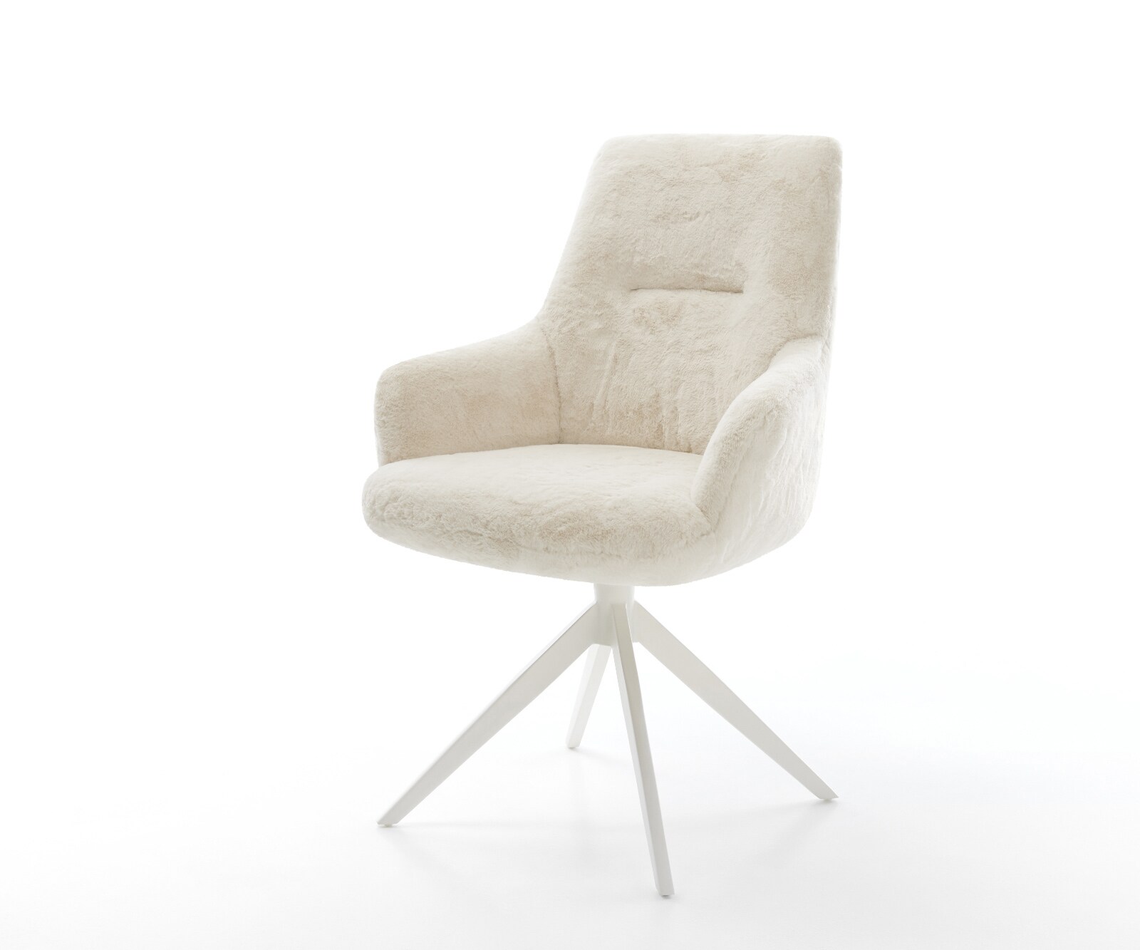 Chaise-pivotante Zelia-Flex avec accoudoirs peluche crème-blanc pied croisé large blanc pivotement sur 360° fonction bascule resorts ensachés