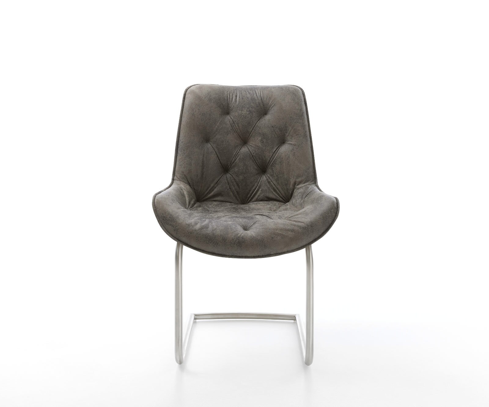 Cantilever Taimi-Flex microvelours gris antique pied cantilever rond acier inoxydable brossé 2 Cantilever Taimi-Flex microvelours gris antique pied cantilever rond acier inoxydable brossé 2