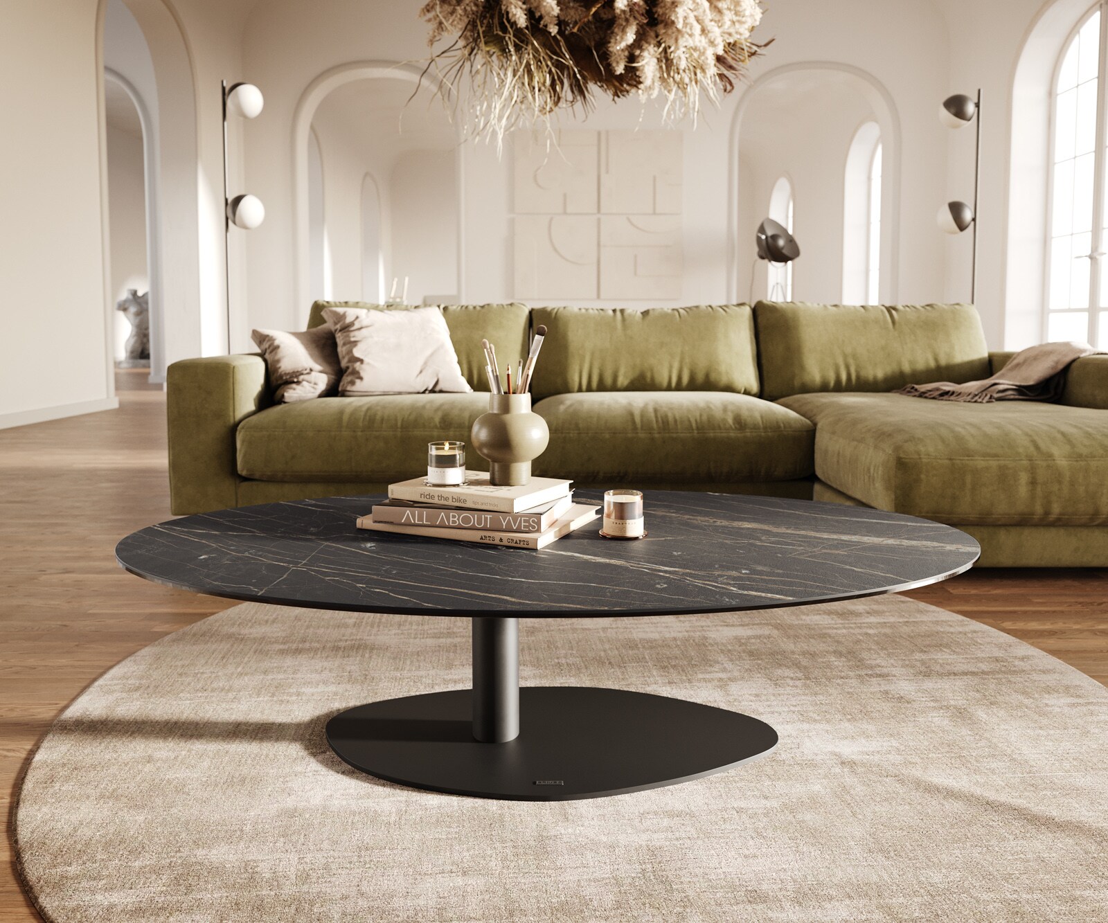Table basse Edge Oval 140x80 cm céramique Laminam® Noir Desir brun Vibany métal noir 2