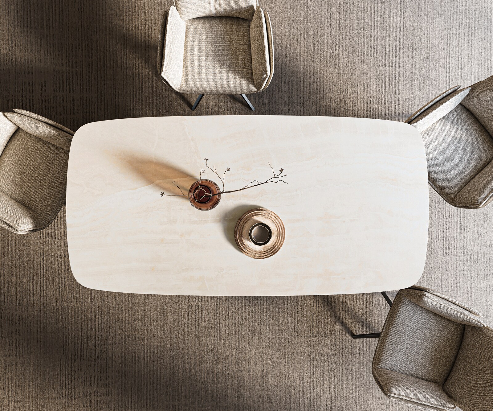 Table à manger Edge bateau 200x100 cm céramique Onyx Champagne Spider acier plat noir 6