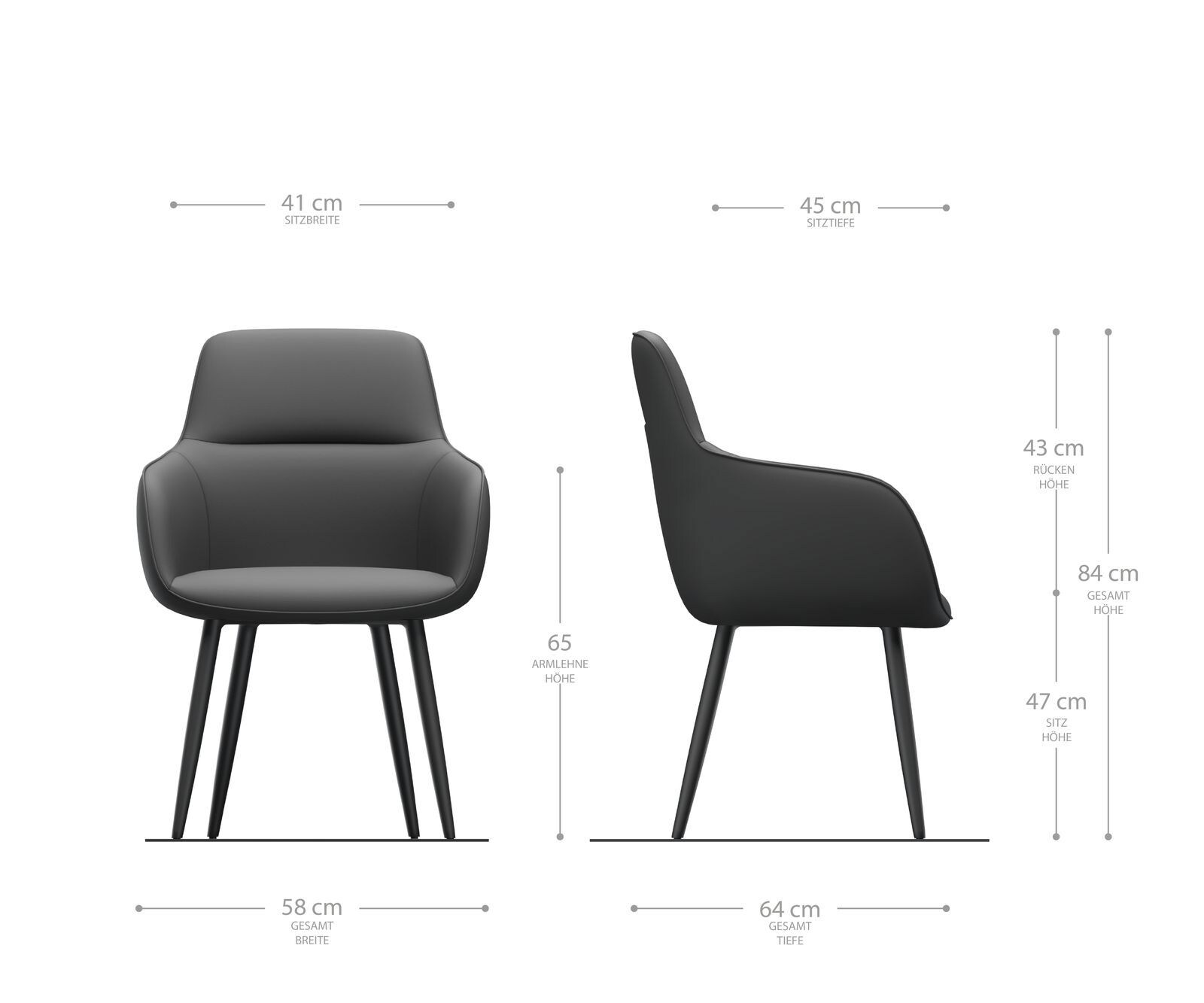 Fauteuil Pejo-Flex brun antique 4-pieds conique noir 4