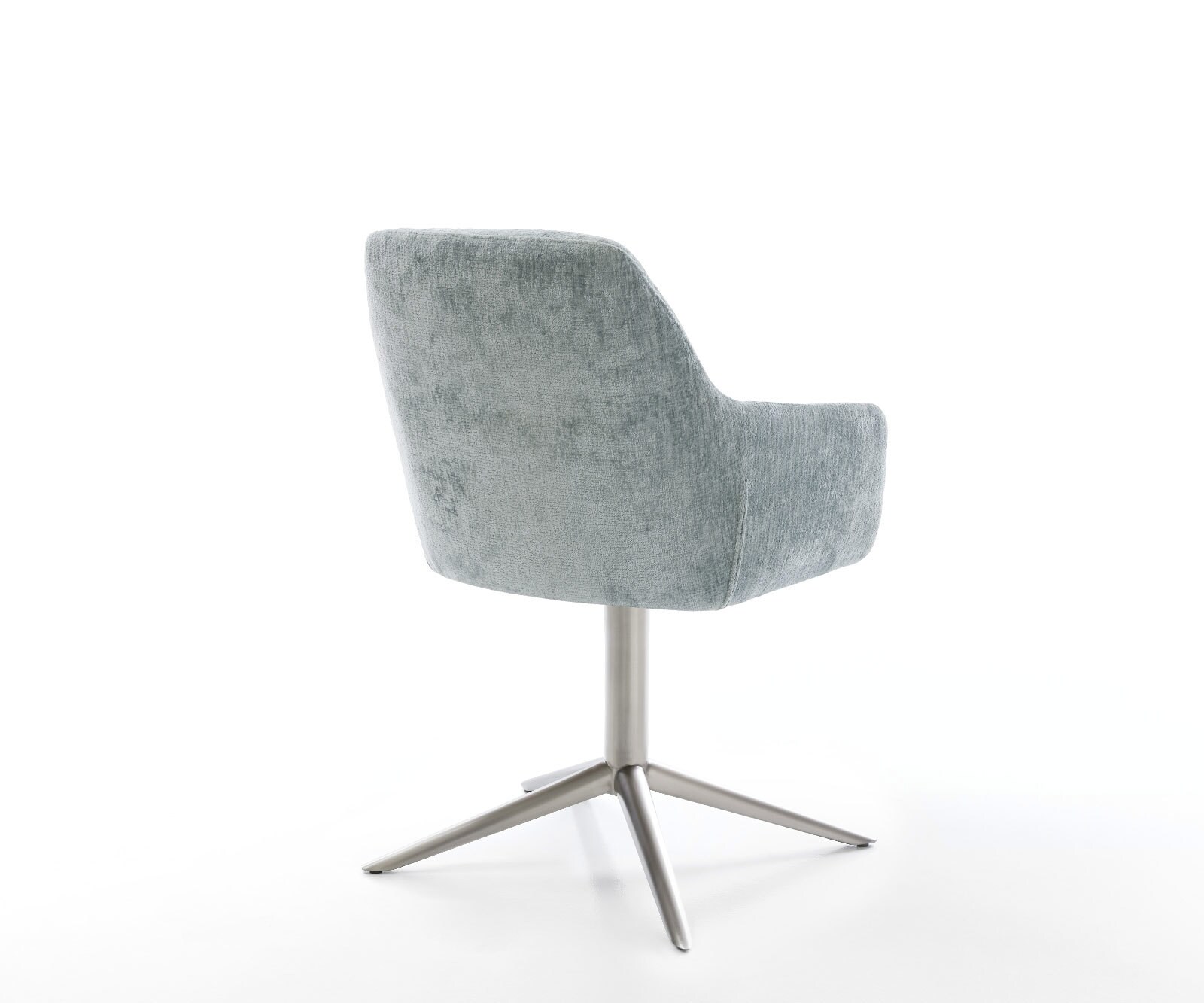 Chaise-pivotante Pejo-Flex chenille bleu pastel pied de chaise 4 branches acier inoxydable brossé pivotement sur 360° fonction bascule ressorts ensachés 4