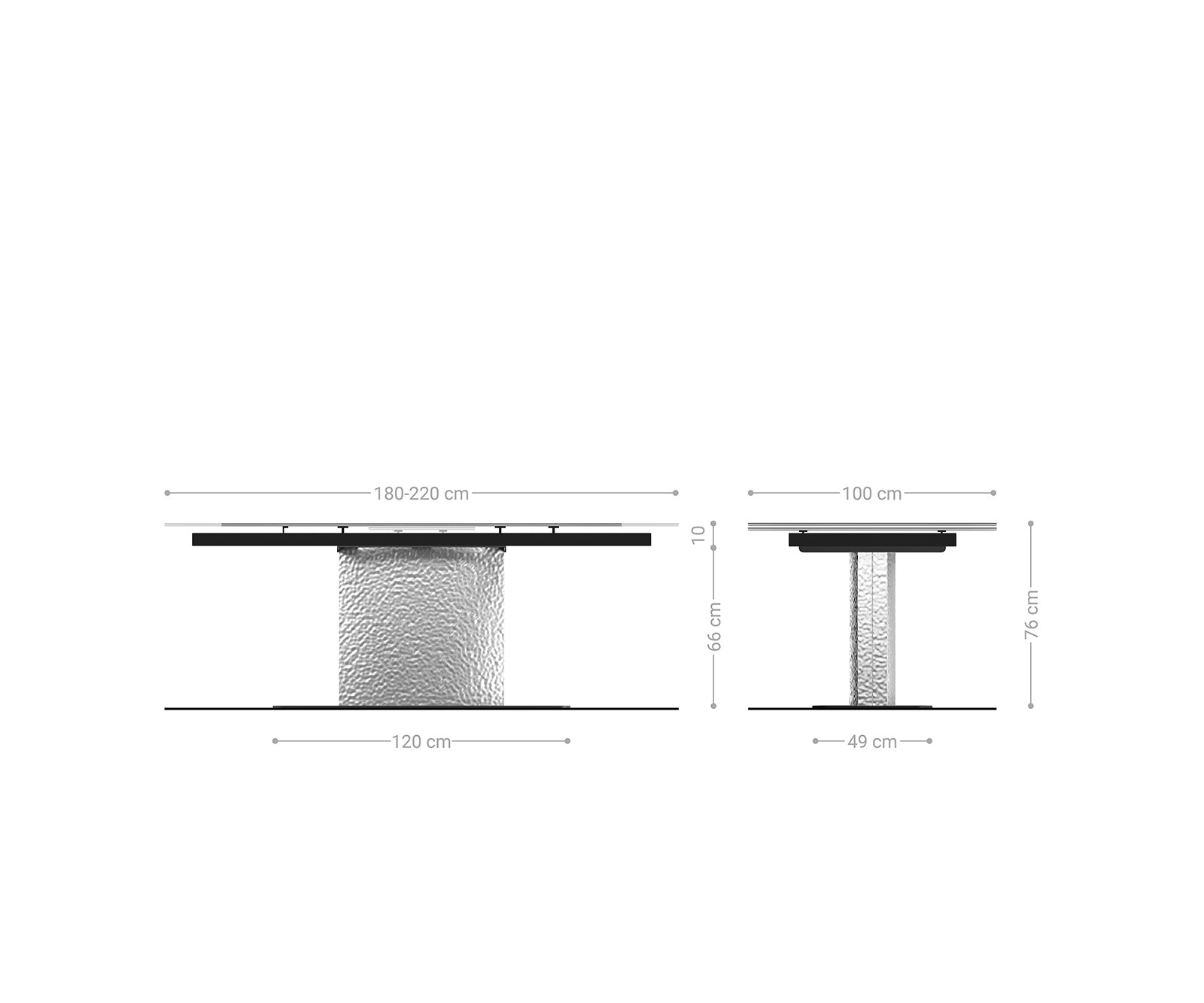 Table à manger Edge 180-220x100 céramique Laminam®Nero Greco gris Wave acier inoxydable extensible 6