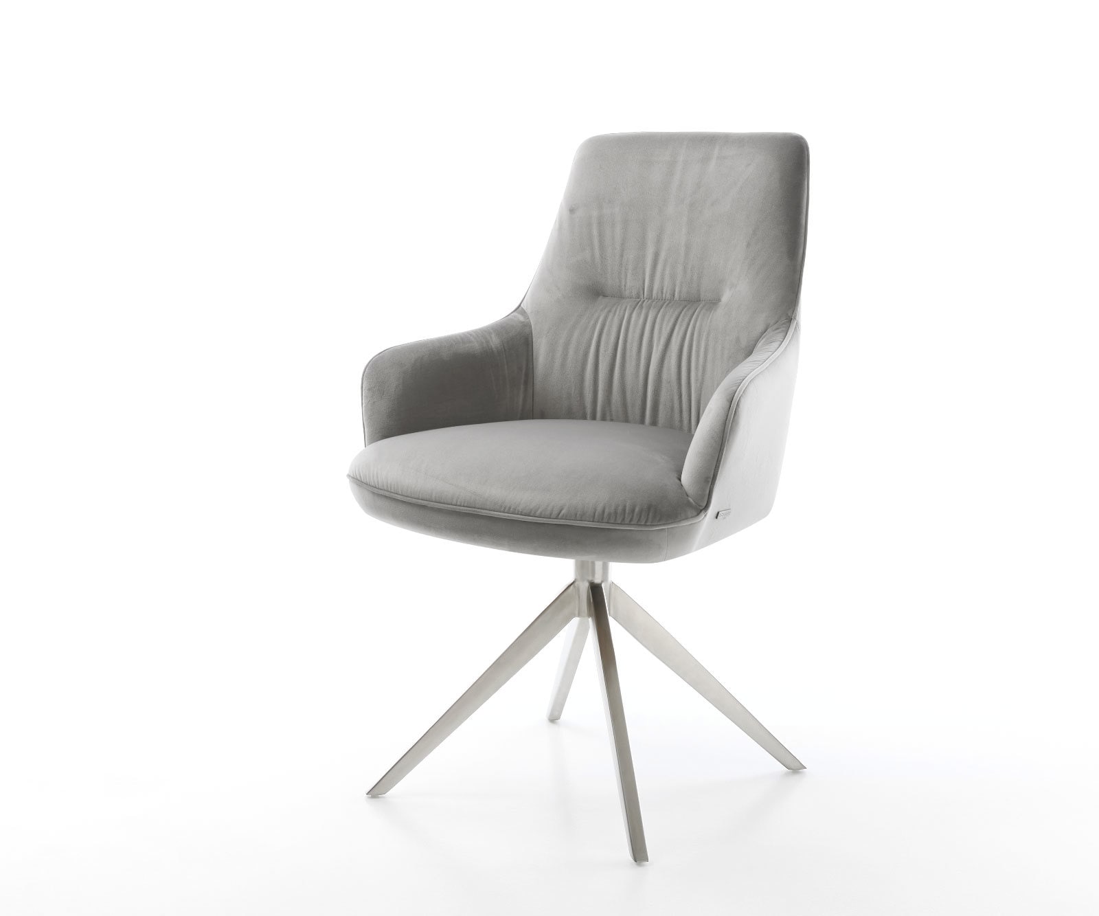 Chaise-pivotante Zelia-Flex velours gris pied croisé large acier inoxydable brossé pivotement sur 360° fonction bascule ressorts ensachés Chaise-pivotante Zelia-Flex velours gris pied croisé large acier inoxydable brossé pivotement sur 360° fonction bascule ressorts ensachés