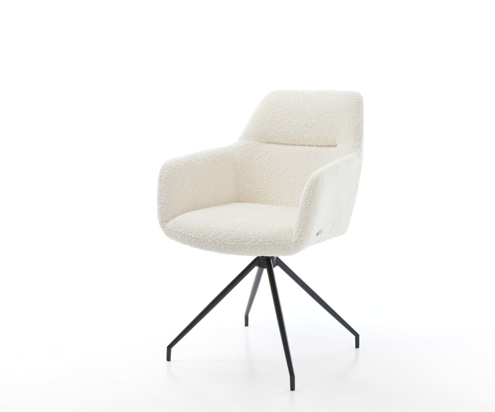 Chaise-de-salle-à-manger Pejo-Flex bouclé blanc pied croisé conique noir ressorts ensachés