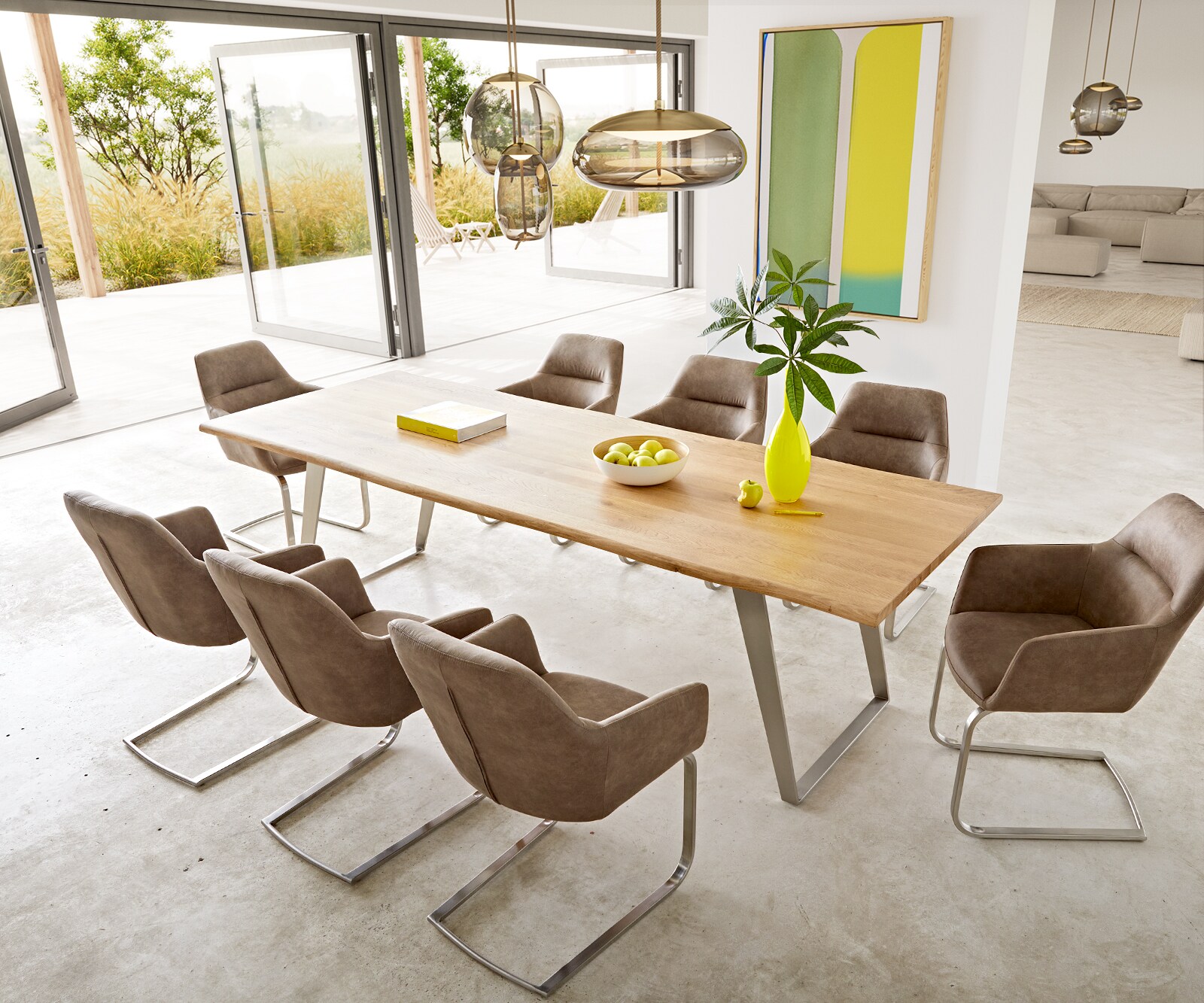Table à manger Edge 260x100x2,5-3 chêne nature acier inoxydable inclinée Live-Edge 8