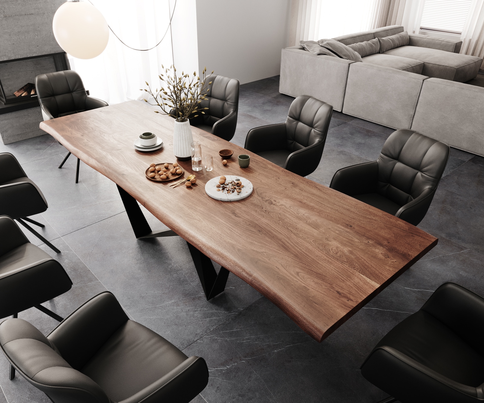 Table à manger Edge 300x100 XL Acacia marron Spider Acier plat Noir Live-Edge 3 Table à manger Edge 300x100 XL Acacia marron Spider Acier plat Noir Live-Edge 3