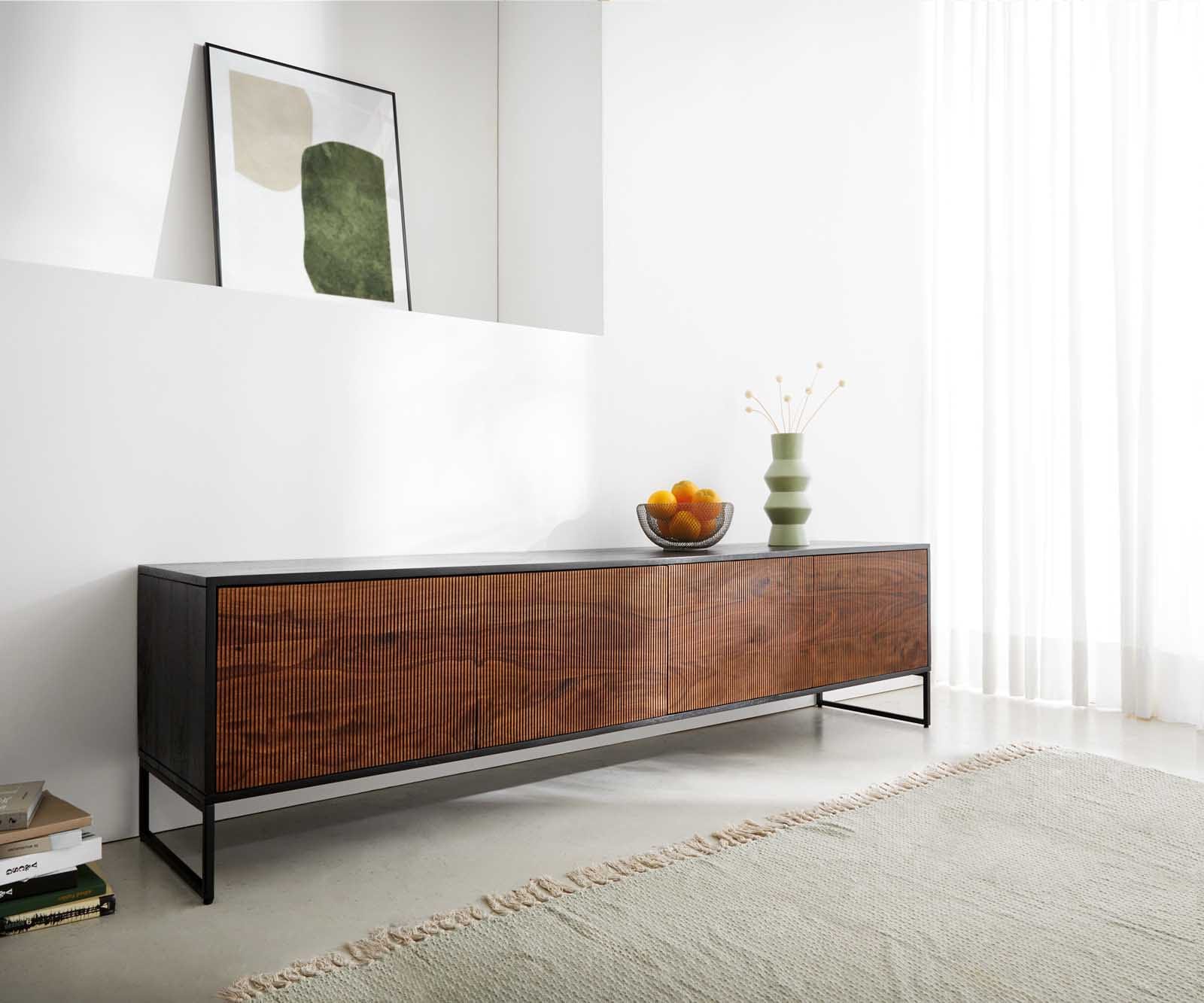 Meuble-TV Vaag 200 cm sheesham naturel manguier noir 4 portes Meuble-TV Vaag 200 cm sheesham naturel manguier noir 4 portes