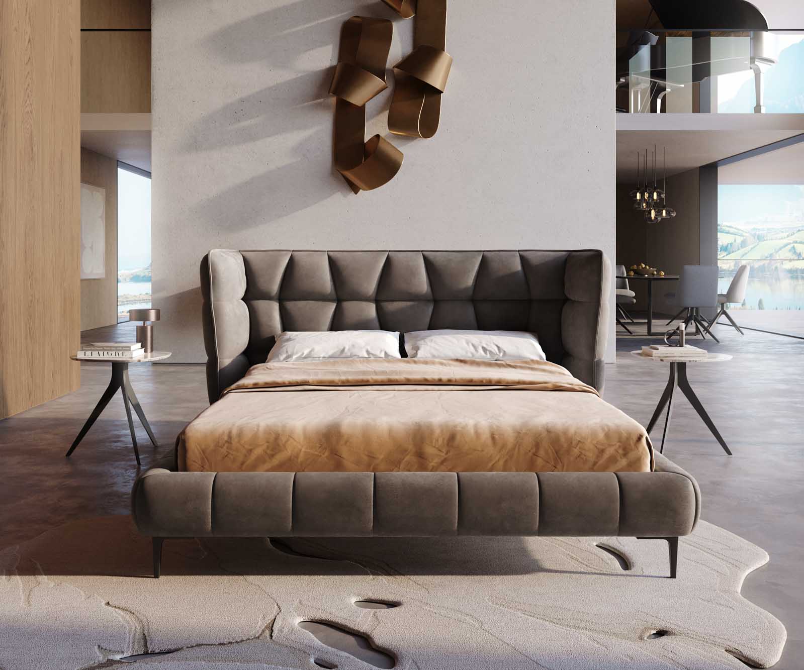 Sommier rembourré Capujo 140x200 cm microfibre taupe vintage 1 Sommier rembourré Capujo 140x200 cm microfibre taupe vintage 1