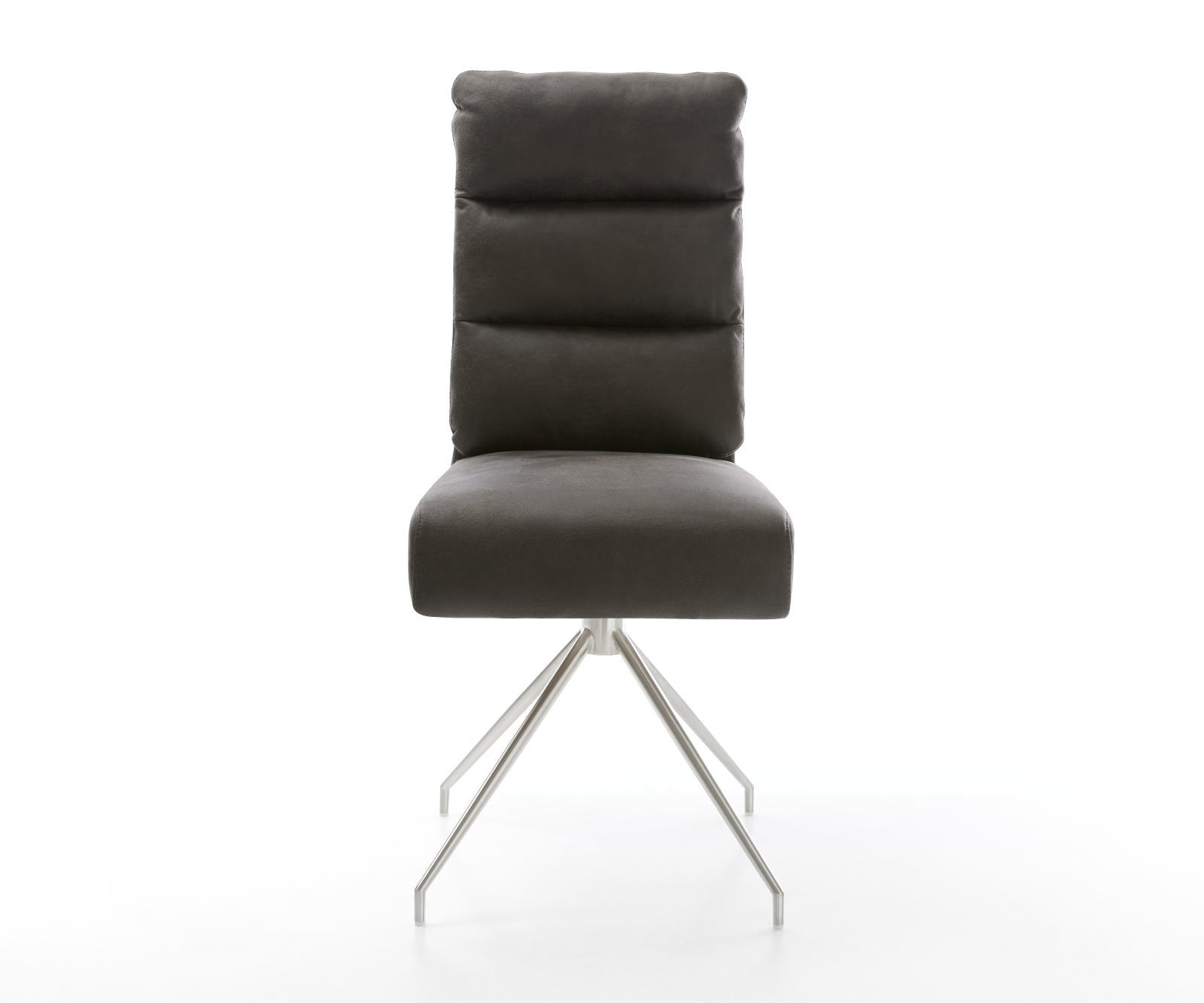 Chaise-de-salle-à-manger Pela-Flex microvelours anthracite vintage pied croisé conique acier inoxydable brossé ressorts ensachés 1 Chaise-de-salle-à-manger Pela-Flex microvelours anthracite vintage pied croisé conique acier inoxydable brossé ressorts ensachés 1