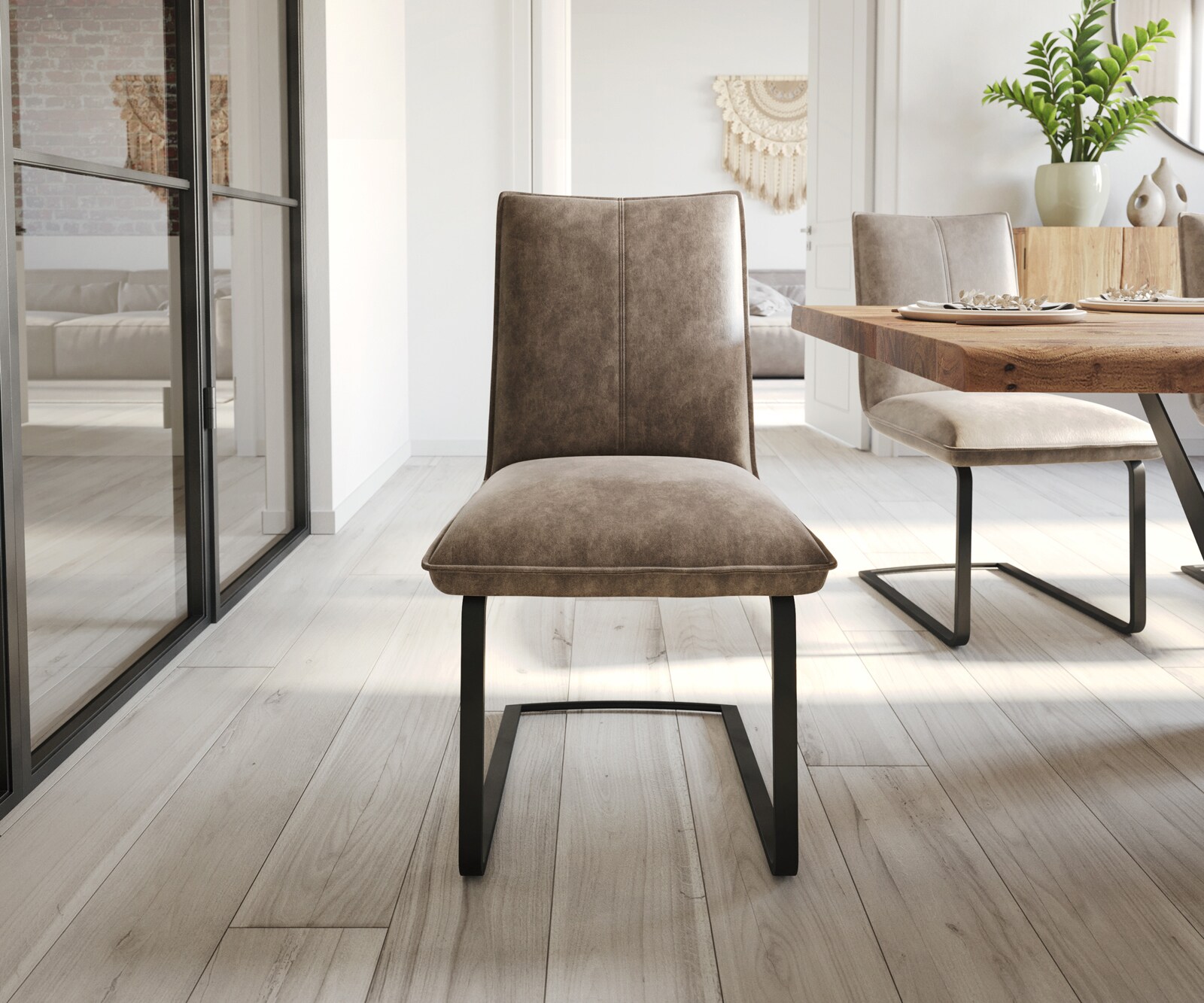 Cantilever Lelio-Flex microvelours taupe vintage pied cantilever plat noir ressorts ensachés 1