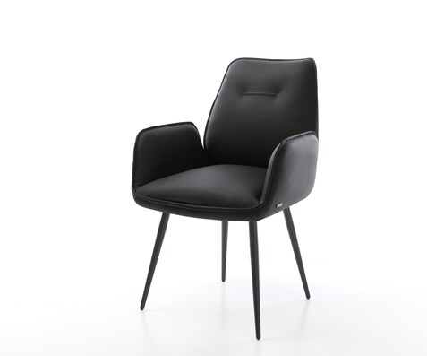 Chaise-de-salle-à-manger Zoa-Flex cuir de vache noir 4 pieds coniques noir ressorts ensachés