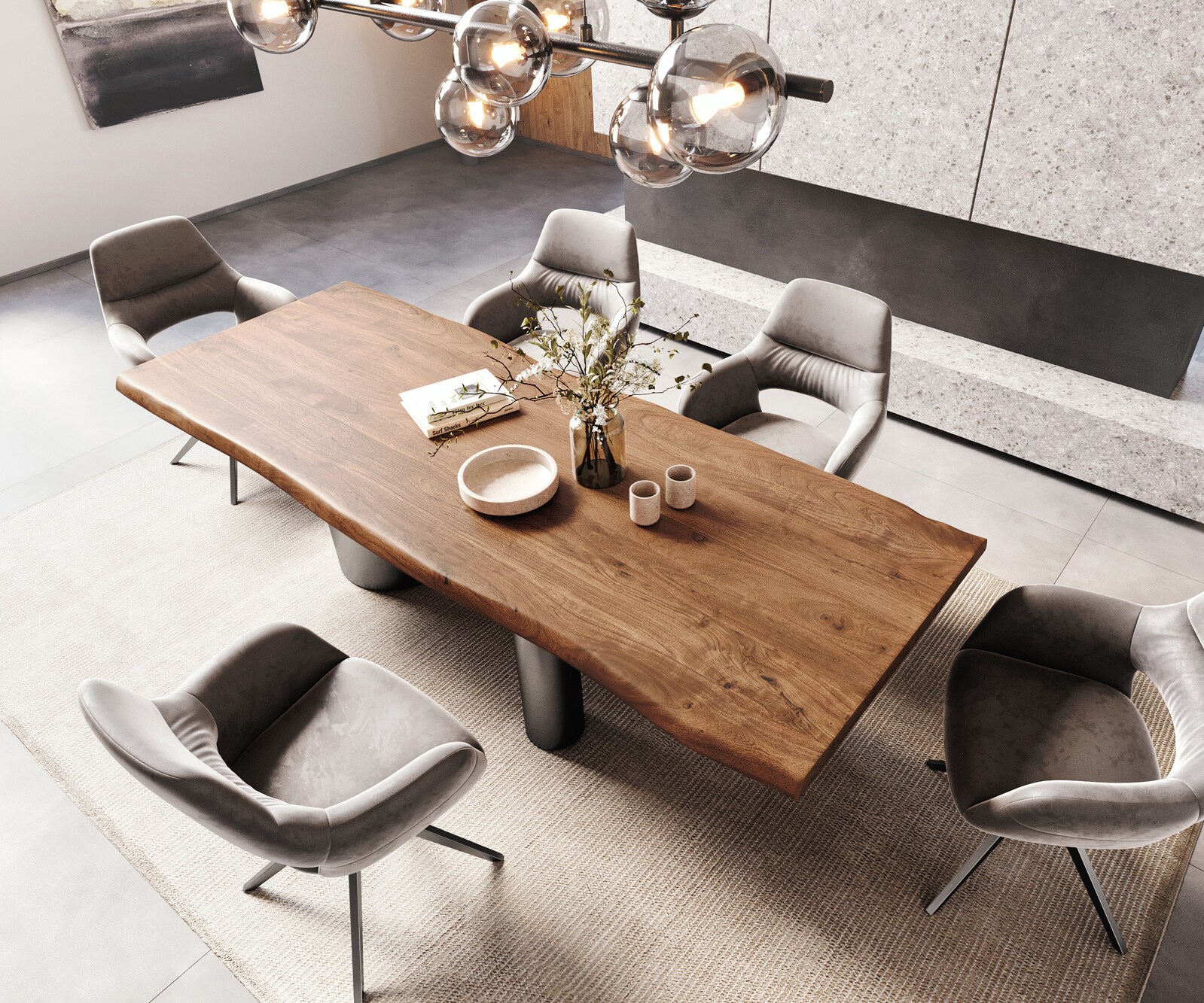 Table à manger Edge 260x100 XL Acacia Marron Troa Acier inoxydable Graphite Live-Edge 3