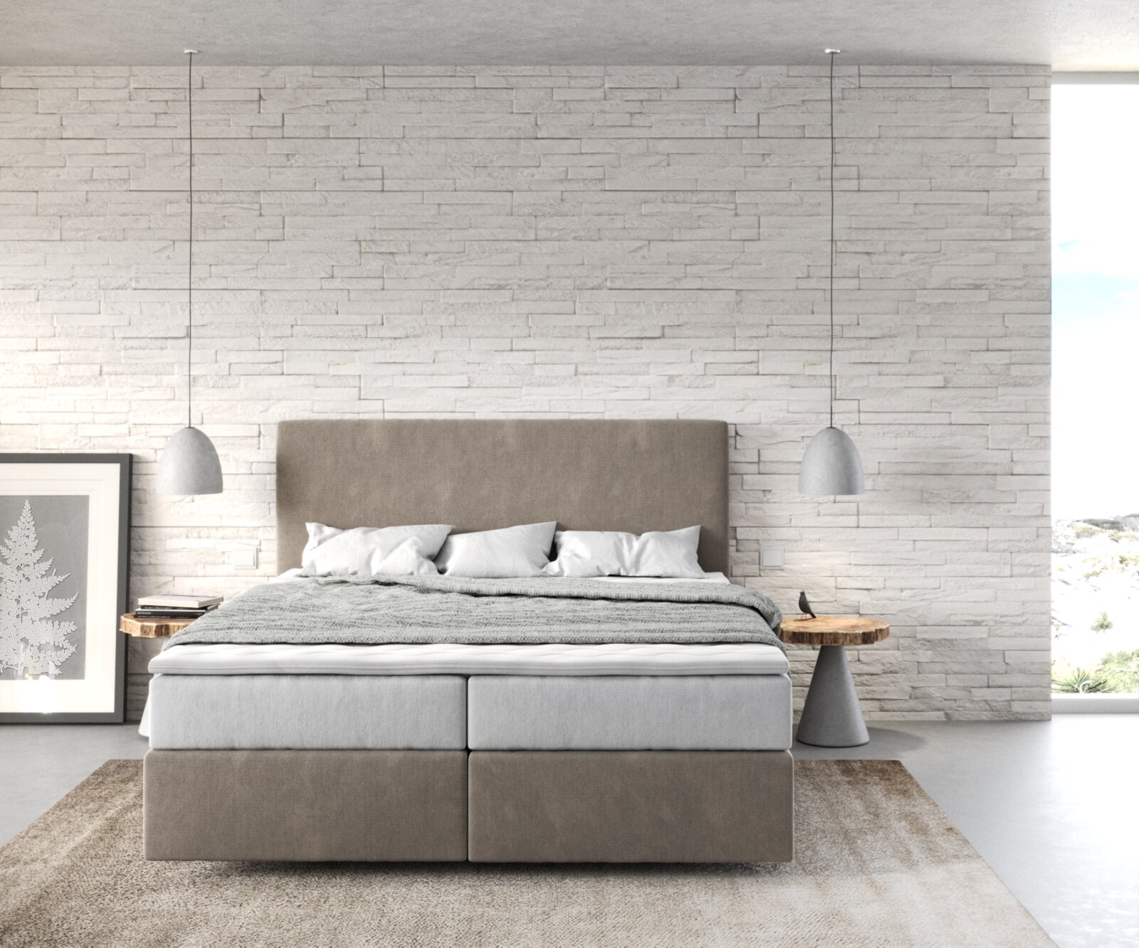 Lit-à-sommier-tapissier Dream-Well 160x200 cm Microfibre Beige avec matelas TFK et surmatelas viscoélastique 1