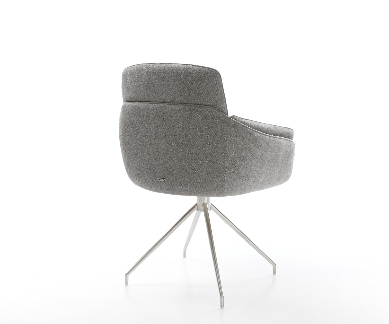 Chaise-de-salle-à-manger Luan-Flex avec accoudoirs tissu structuré doux gris pied croisé conique acier inoxydable 4