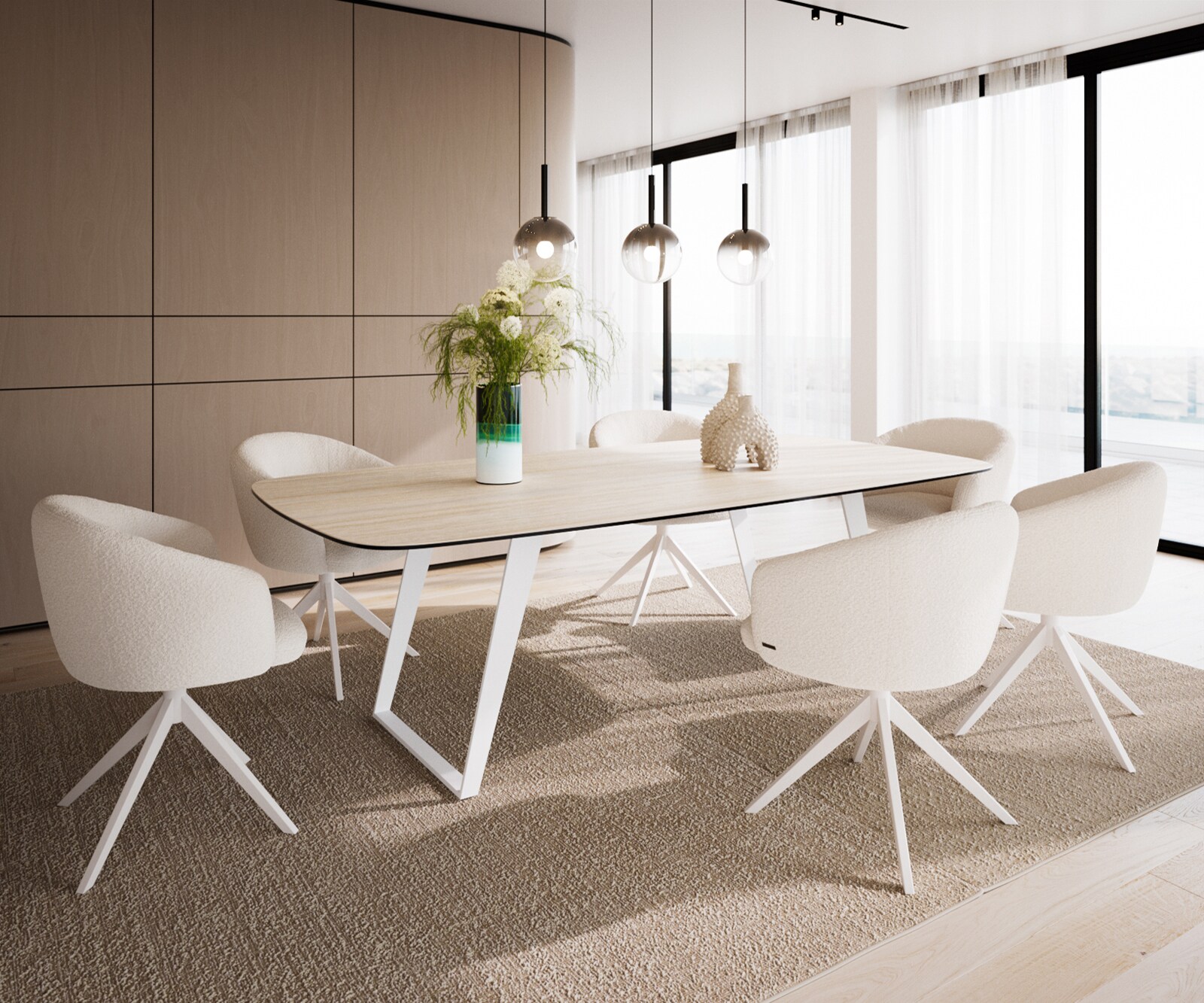 Table à manger Edge Boot 240x120 cm Céramique Travertin Naturel Métal Oblique Blanc 4