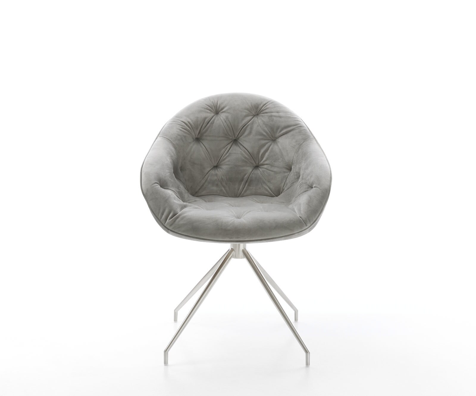 Chaise-de-salle-à-manger Gaio-Flex velours gris pied croisé conique acier inoxydable brossé 1 Chaise-de-salle-à-manger Gaio-Flex velours gris pied croisé conique acier inoxydable brossé 1