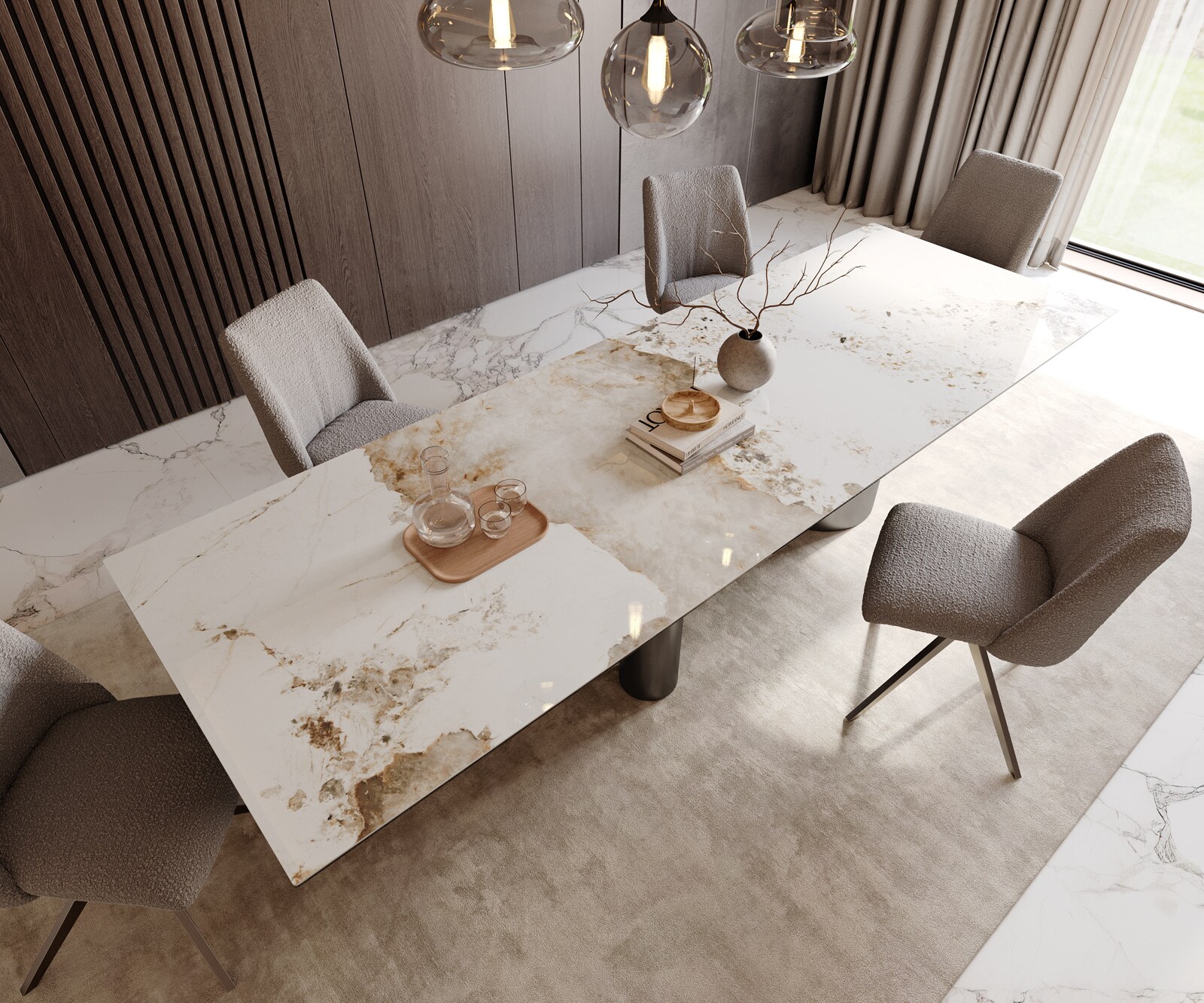Table à manger Edge 300x100 Céramique Minas Melange Blanc-Beige Troa Acier inoxydable Graphite 3