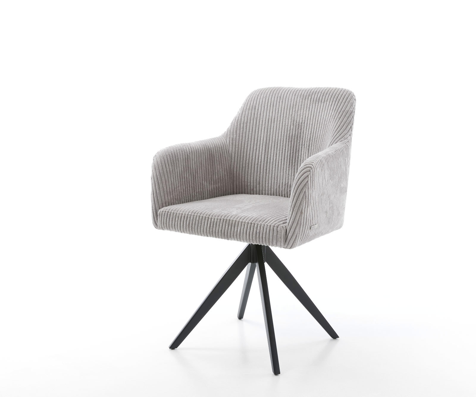 Chaise-de-salle-à-manger Greg-Flex côtelé gris argenté pied croisé angulaire noir ressorts ensachés Chaise-de-salle-à-manger Greg-Flex côtelé gris argenté pied croisé angulaire noir ressorts ensachés